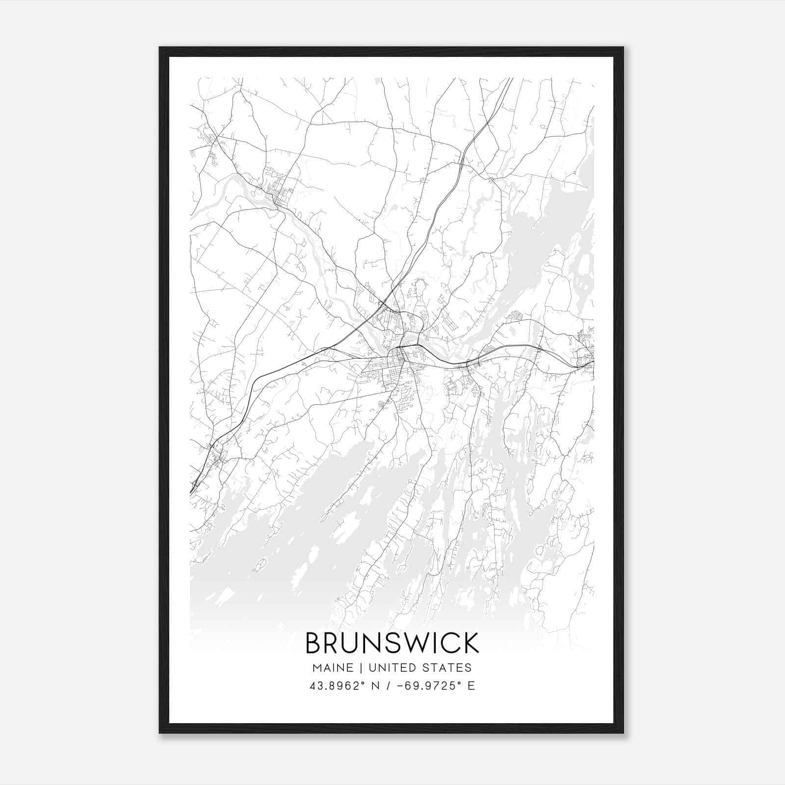 Brunswick Maine Map Poster, Modern Home Decor Wall Art Print