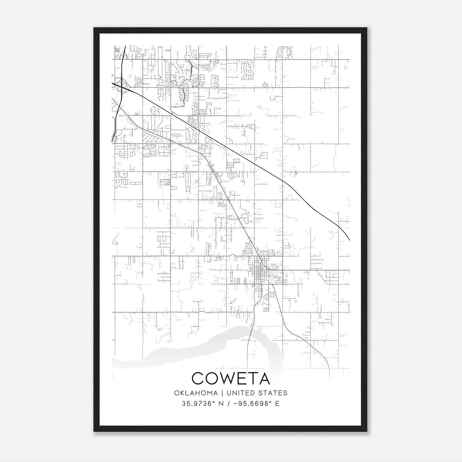 Coweta Oklahoma Map Poster, Modern Home Decor Wall Art Print