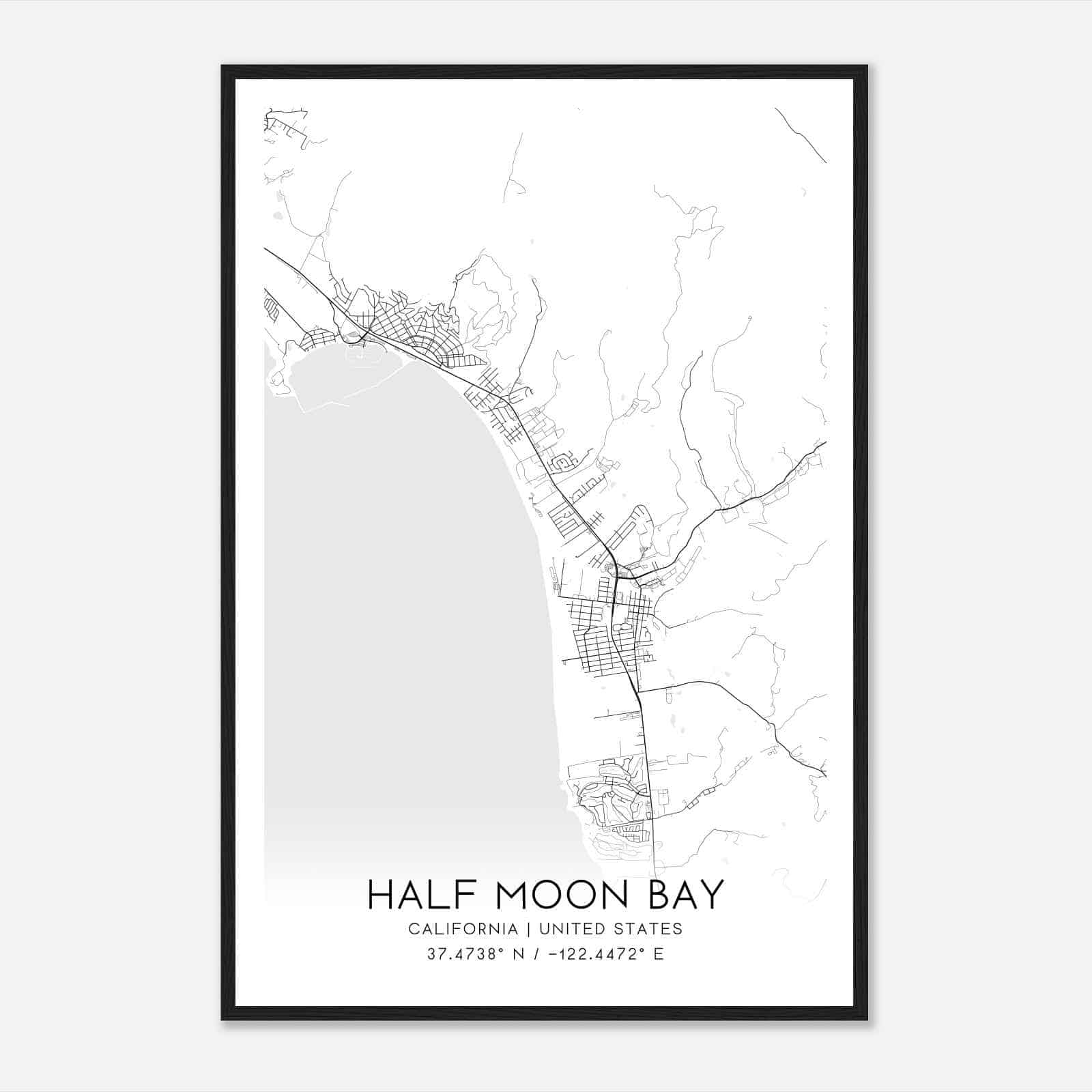 Half Moon Bay California Map Poster, Modern Home Decor Wall Art Print