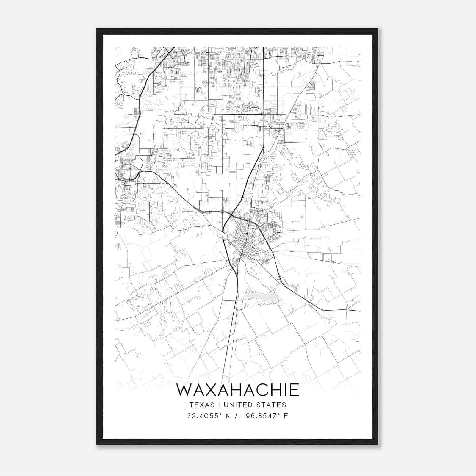 Waxahachie Texas Map Poster, Modern Home Decor Wall Art Print