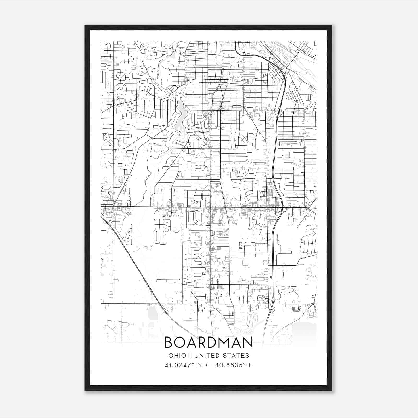 Boardman Ohio Map Poster, Modern Home Decor Wall Art Print