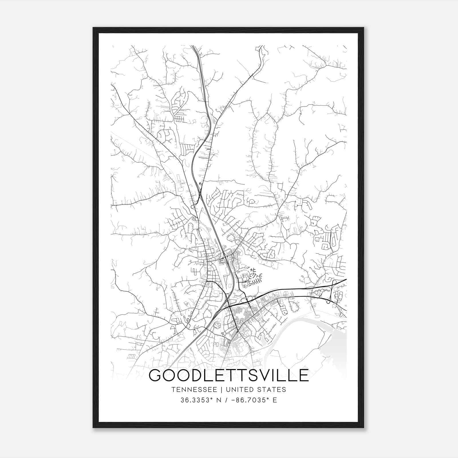 Goodlettsville Tennessee Map Poster, Modern Home Decor Wall Art Print