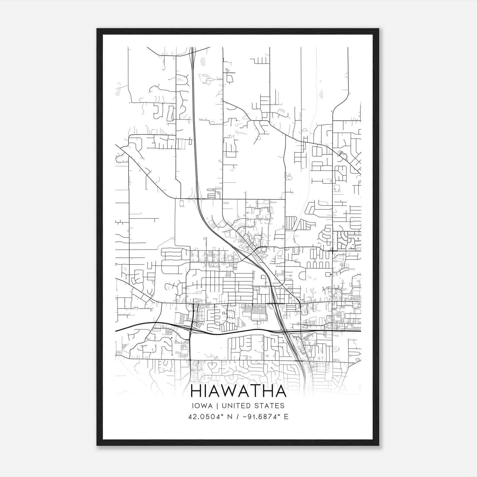 Hiawatha Iowa Map Poster, Modern Home Decor Wall Art Print