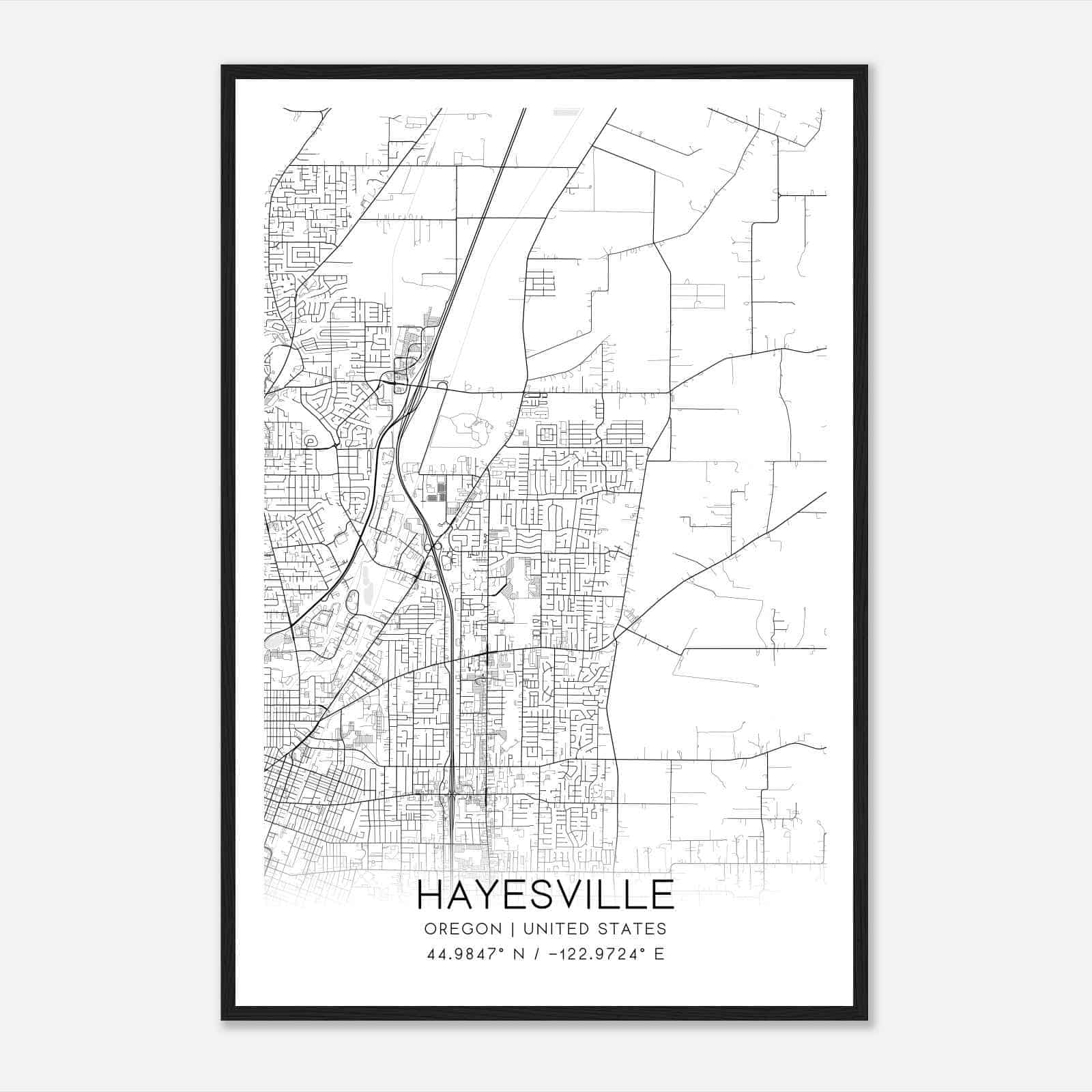 Hayesville Oregon Map Poster, Modern Home Decor Wall Art Print