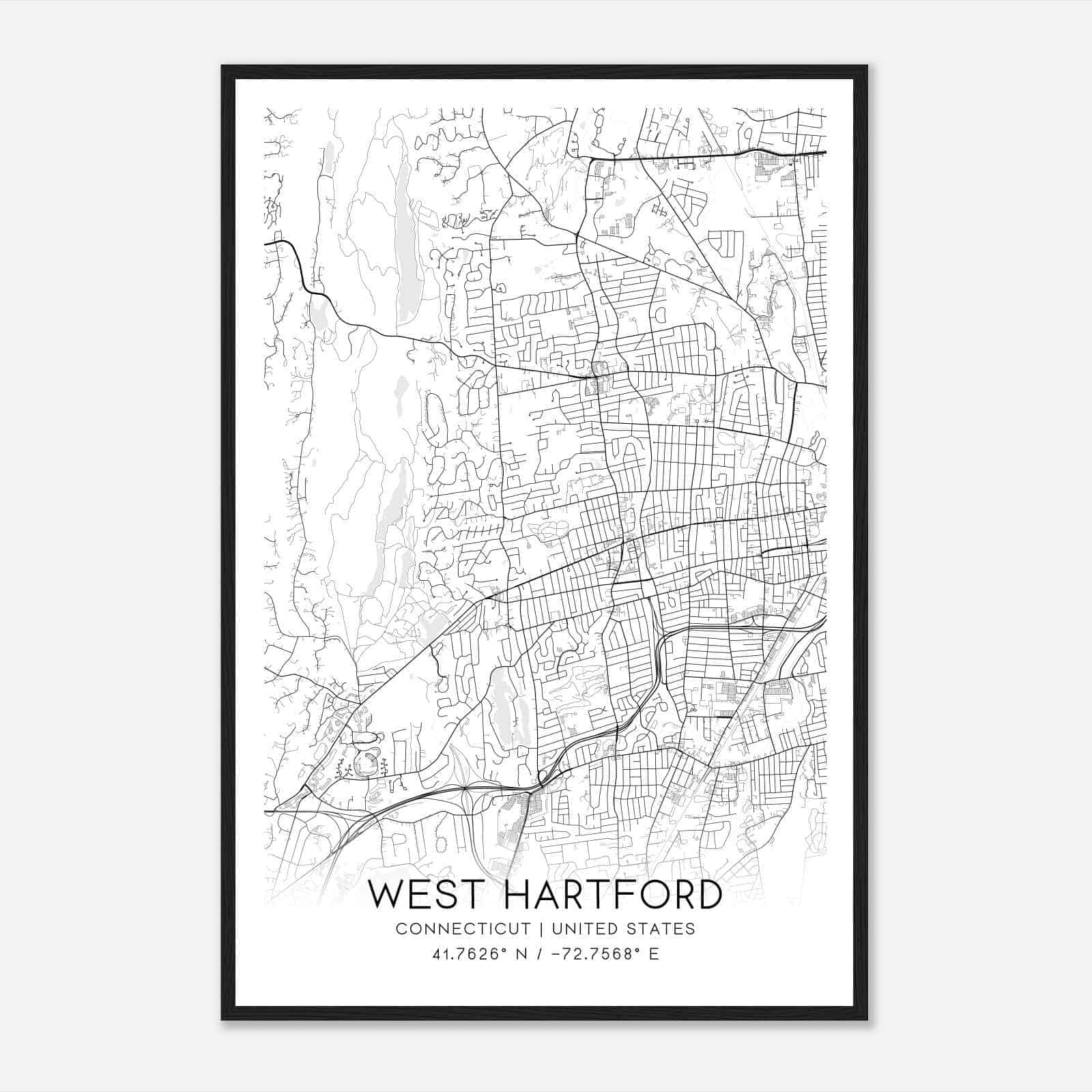 West Hartford Connecticut Map Poster, Modern Home Decor Wall Art Print