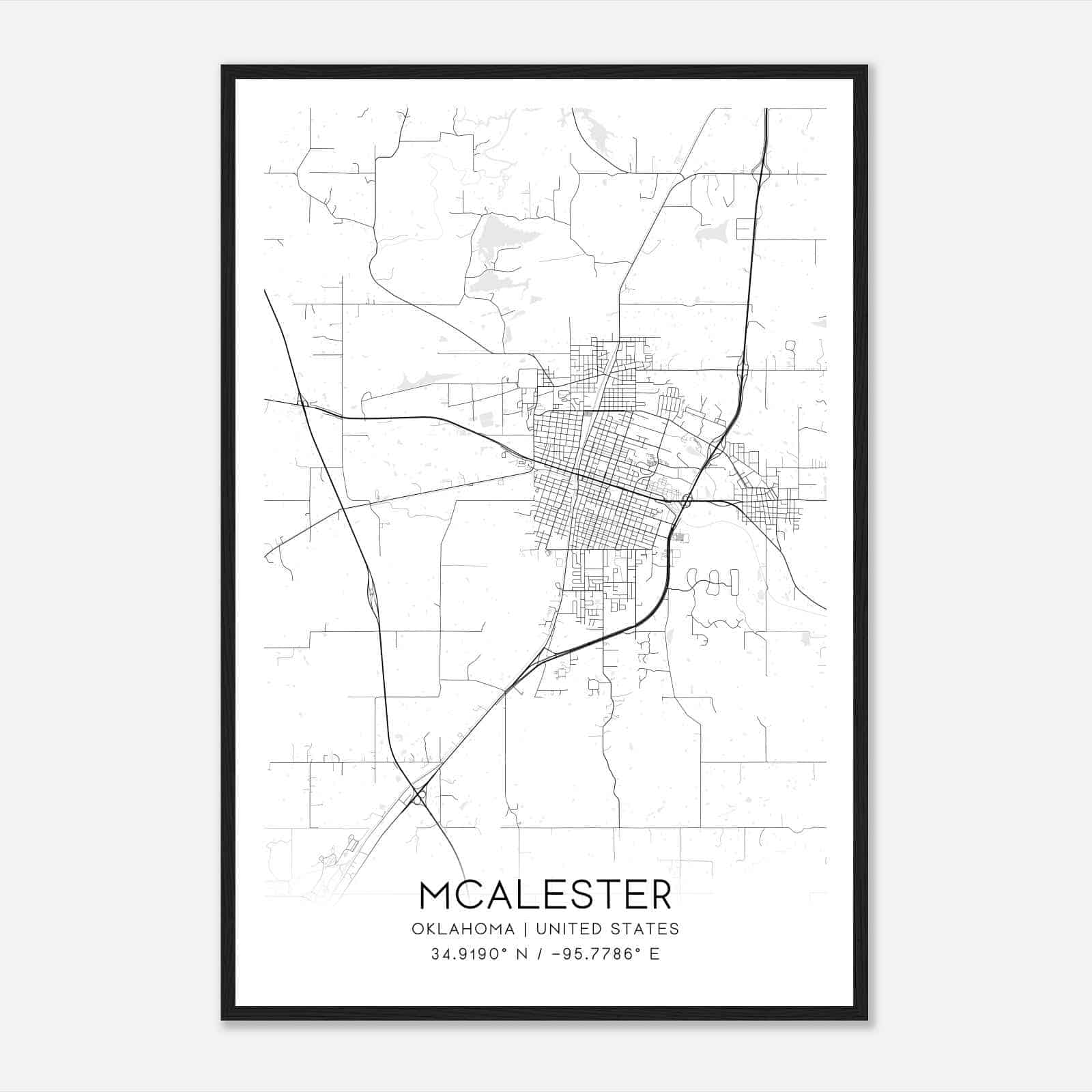 McAlester Oklahoma Map Poster, Modern Home Decor Wall Art Print