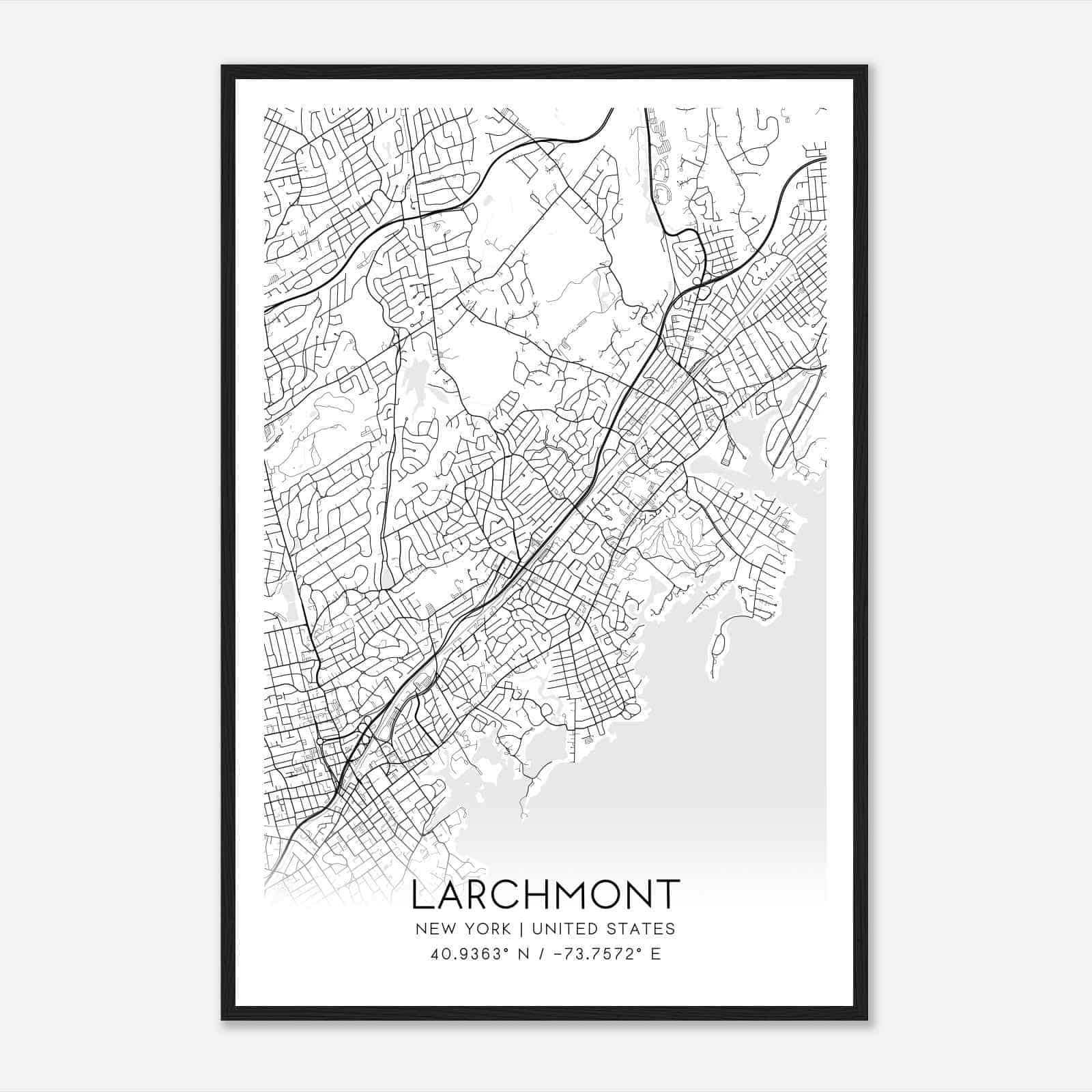 Larchmont New York Map Poster, Modern Home Decor Wall Art Print