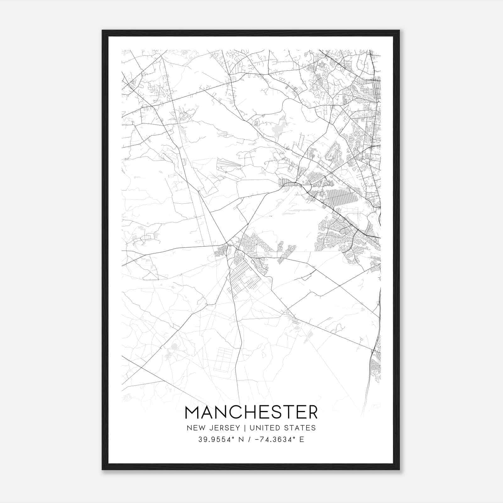 Manchester New Jersey Map Poster, Modern Home Decor Wall Art Print
