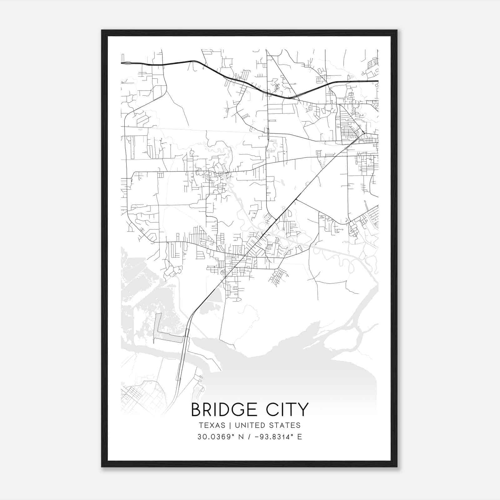 Bridge City Texas Map Poster, Modern Home Decor Wall Art Print