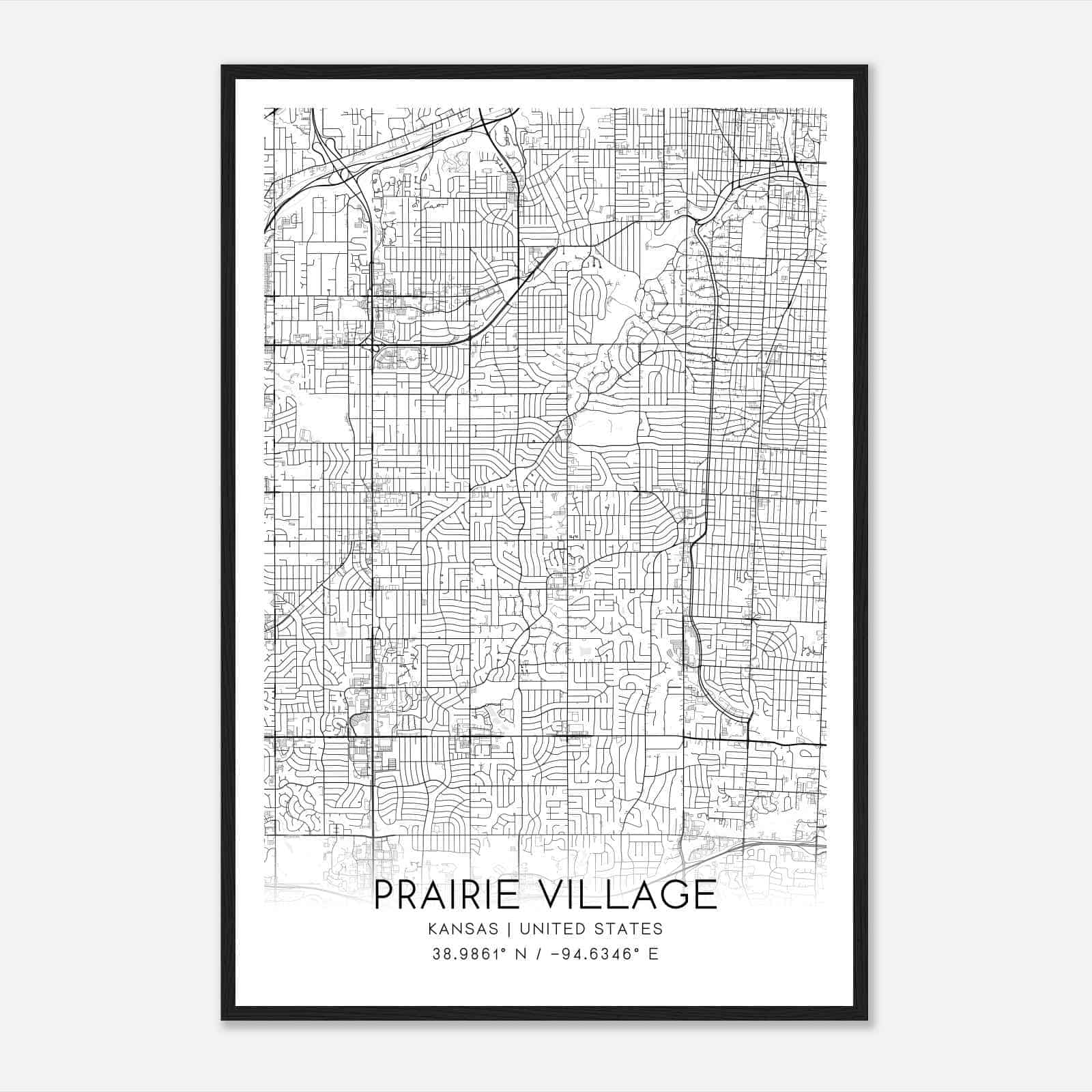 Prairie Village Kansas Map Poster, Modern Home Decor Wall Art Print