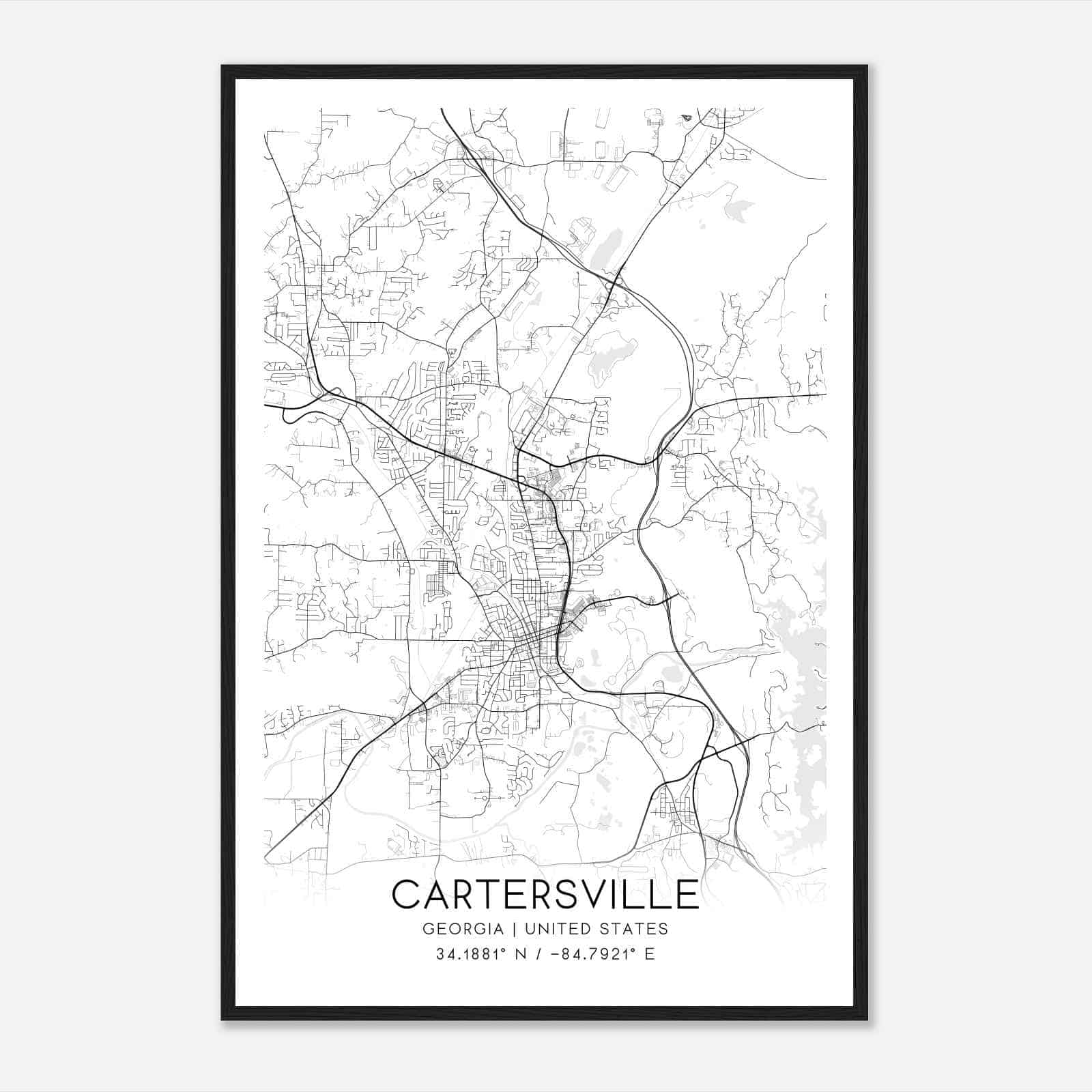 Cartersville Georgia Map Poster, Modern Home Decor Wall Art Print
