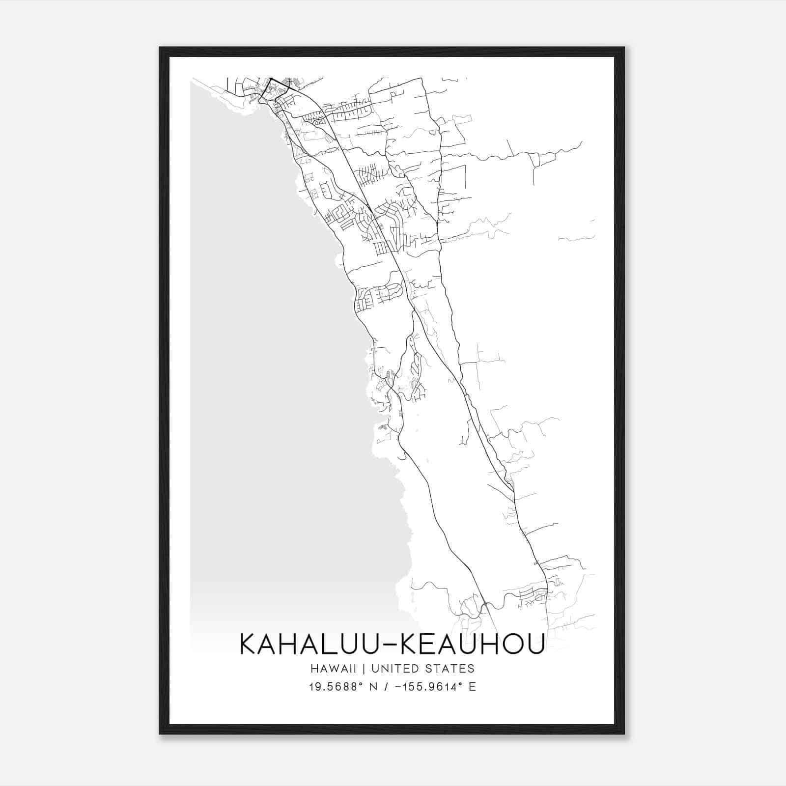 Kahaluu-Keauhou Hawaii Map Poster, Modern Home Decor Wall Art Print