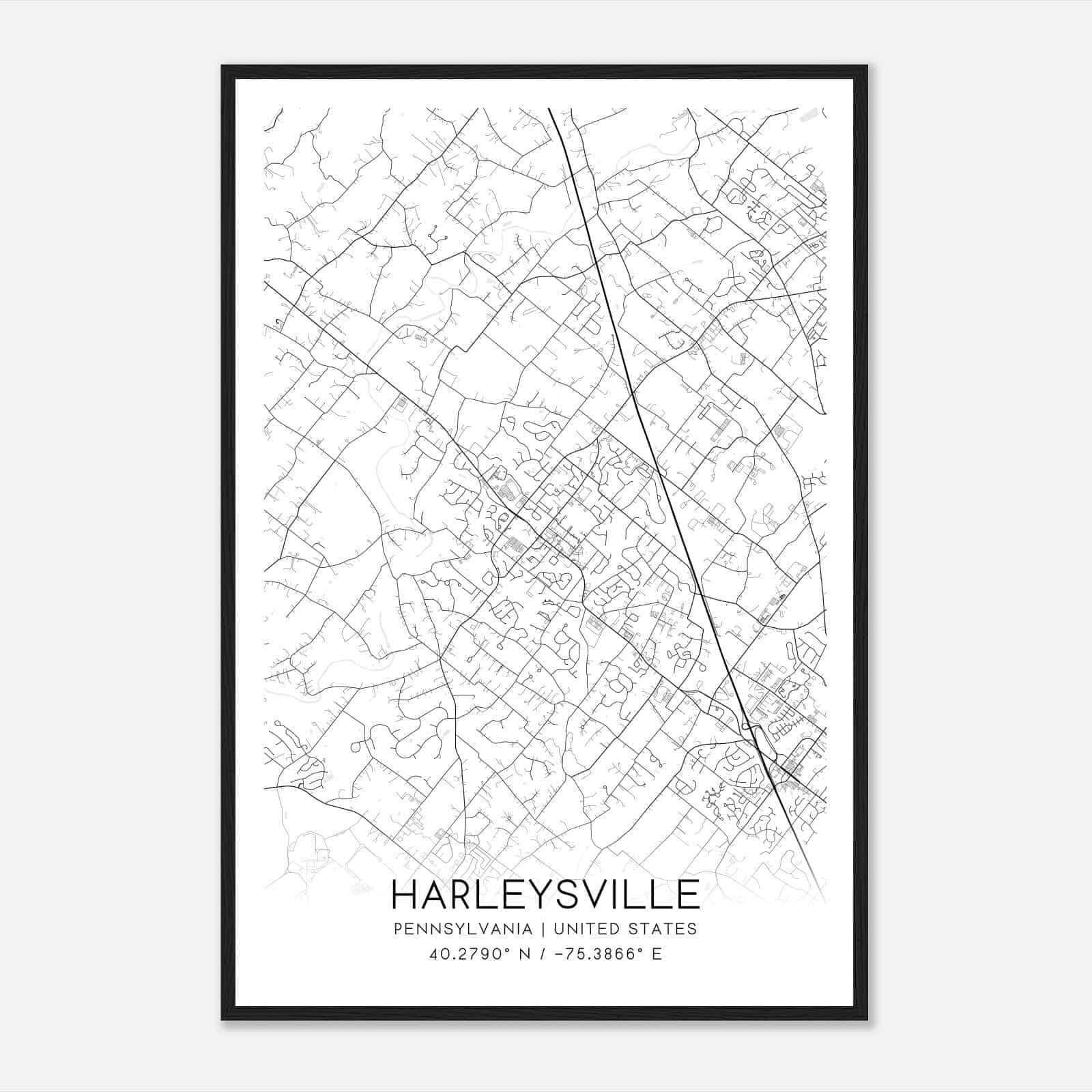 Harleysville Pennsylvania Map Poster, Modern Home Decor Wall Art Print