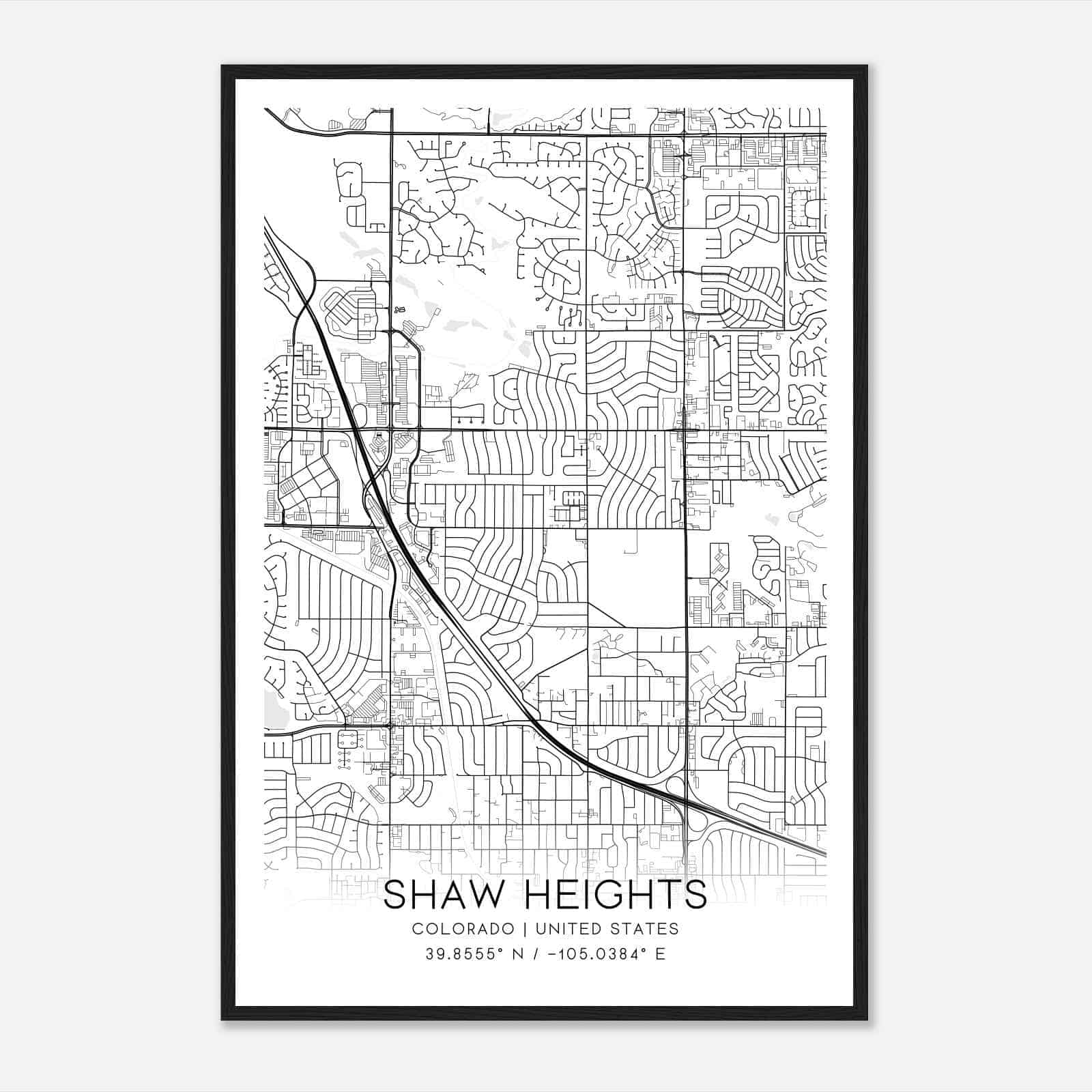Shaw Heights Colorado Map Poster, Modern Home Decor Wall Art Print