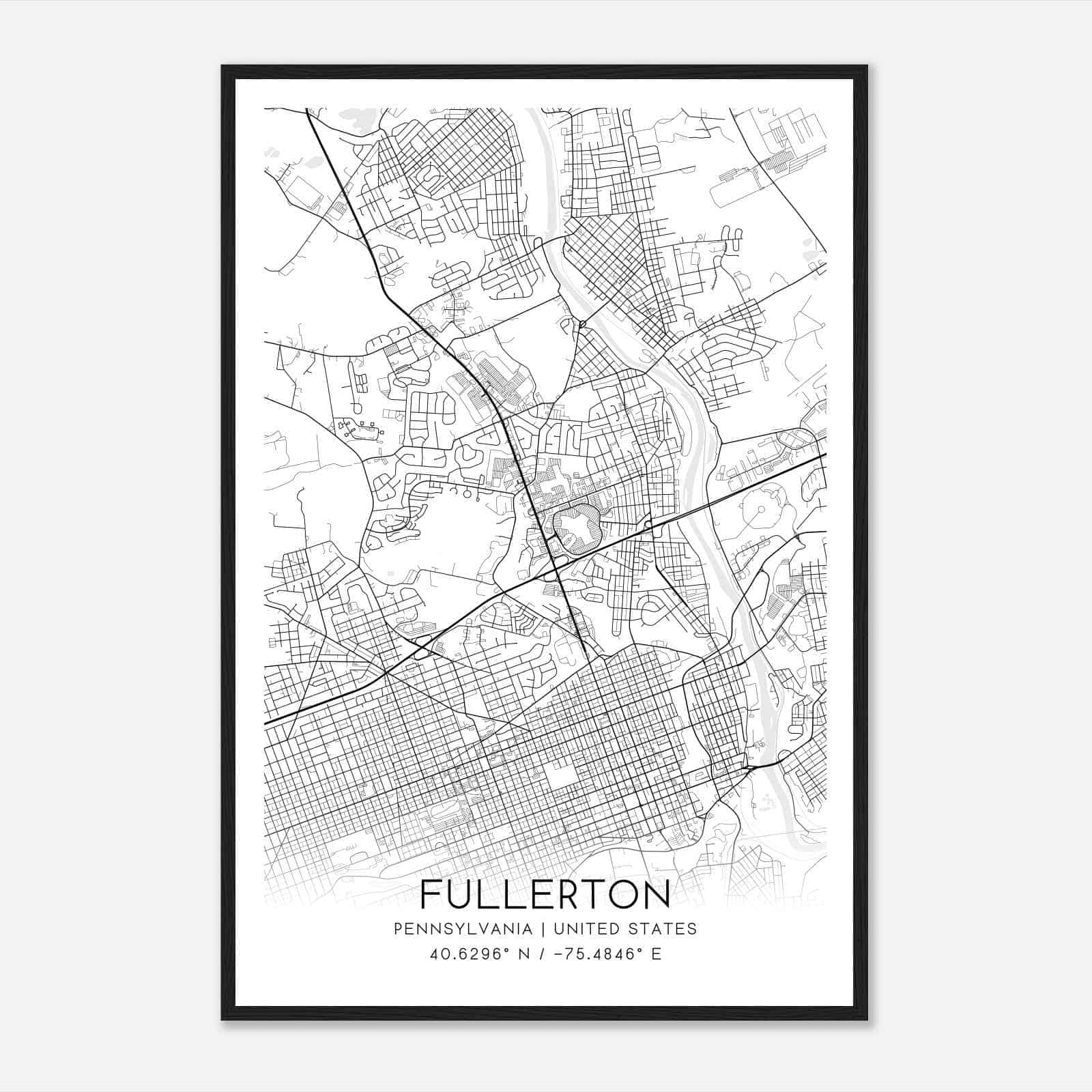 Fullerton Pennsylvania Map Poster, Modern Home Decor Wall Art Print