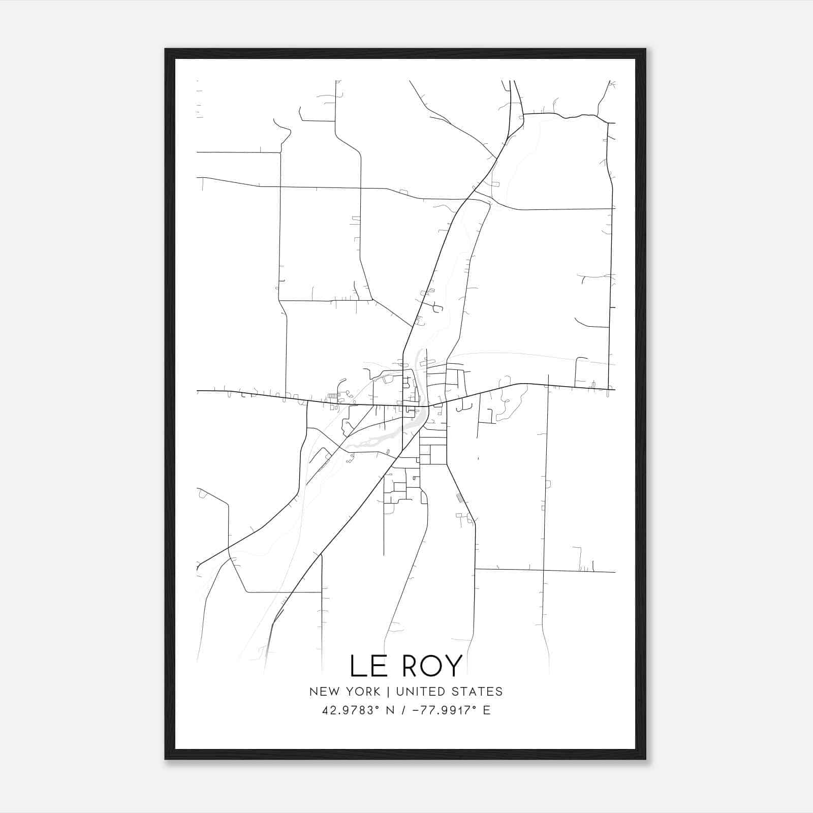 Le Roy New York Map Poster, Modern Home Decor Wall Art Print