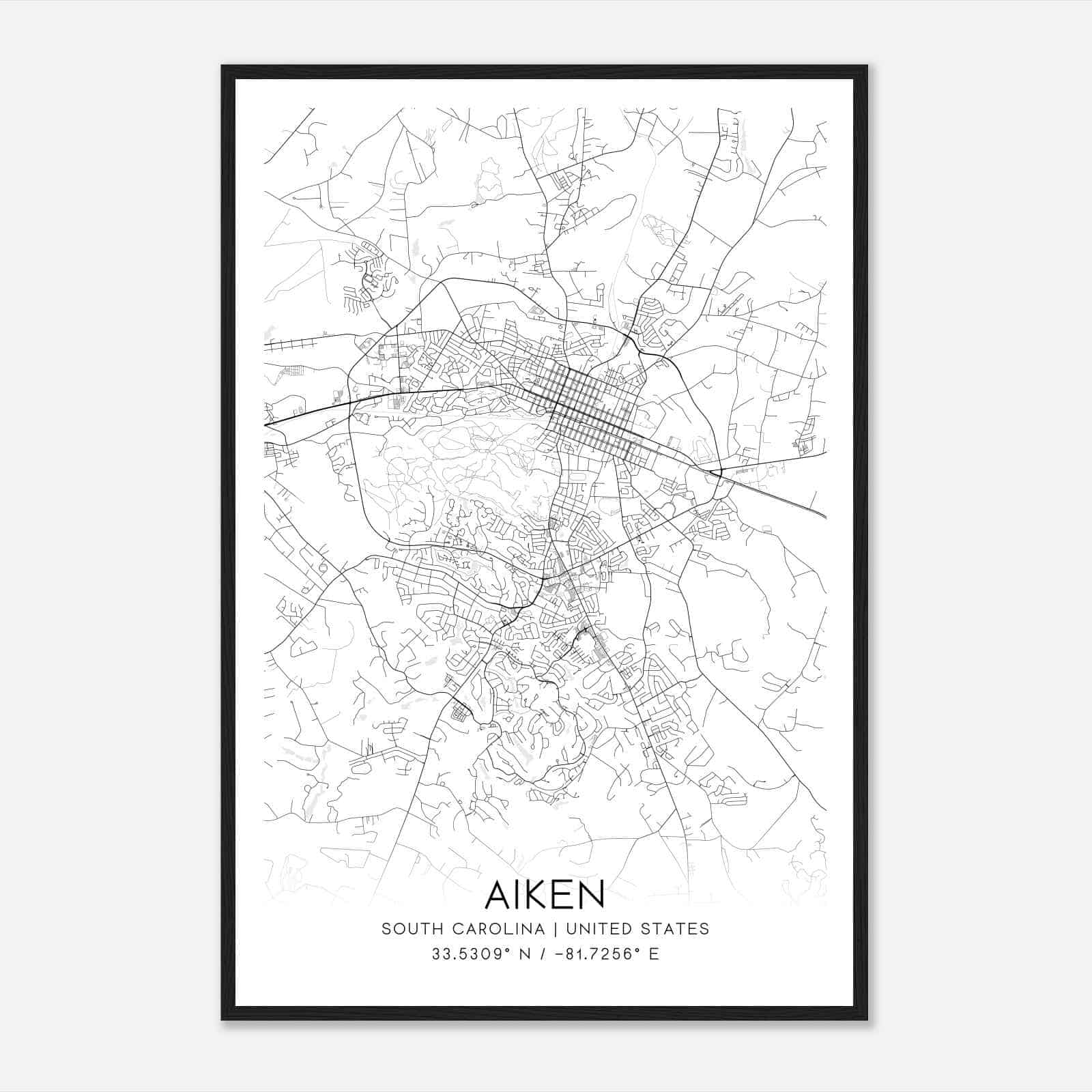 Aiken South Carolina Map Poster, Modern Home Decor Wall Art Print