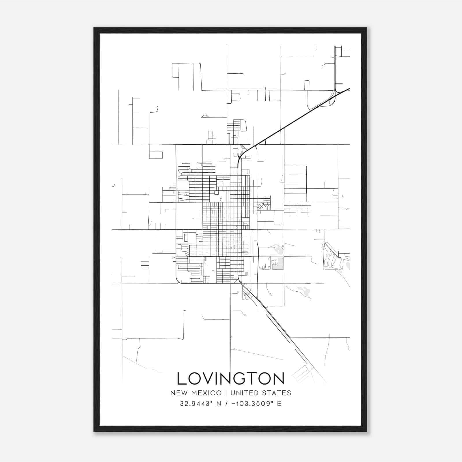 Lovington New Mexico Map Poster, Modern Home Decor Wall Art Print