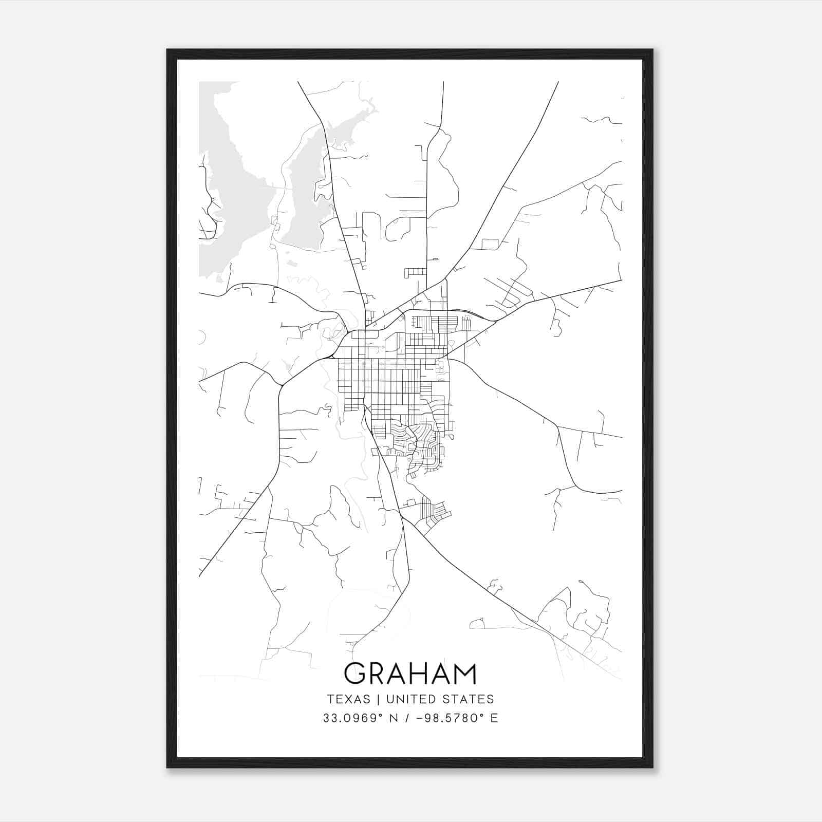 Graham Texas Map Poster, Modern Home Decor Wall Art Print