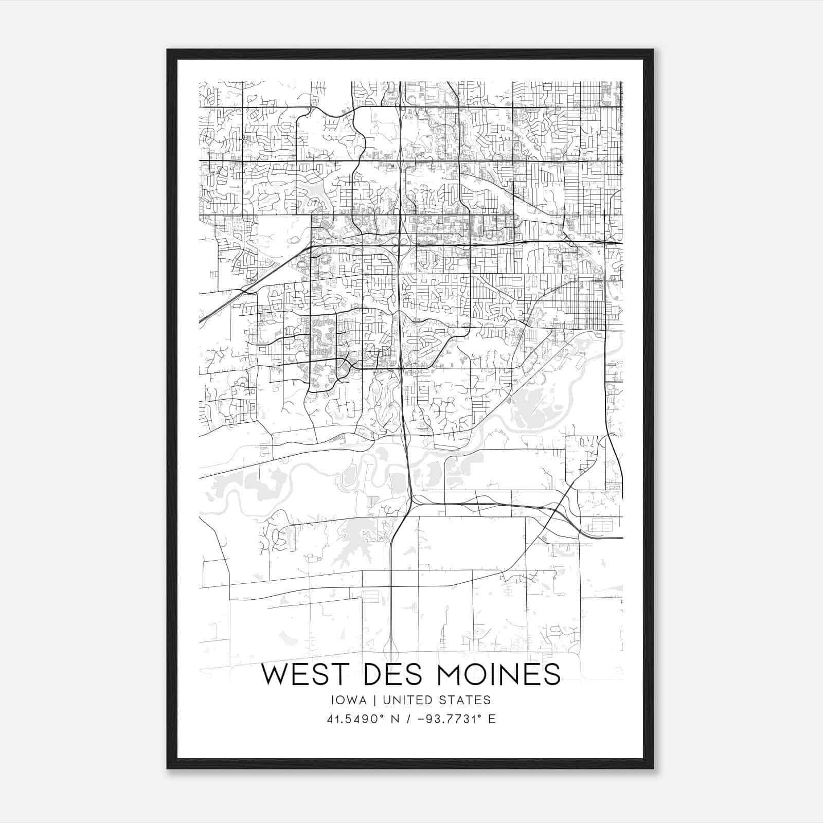 West Des Moines Iowa Map Poster, Modern Home Decor Wall Art Print