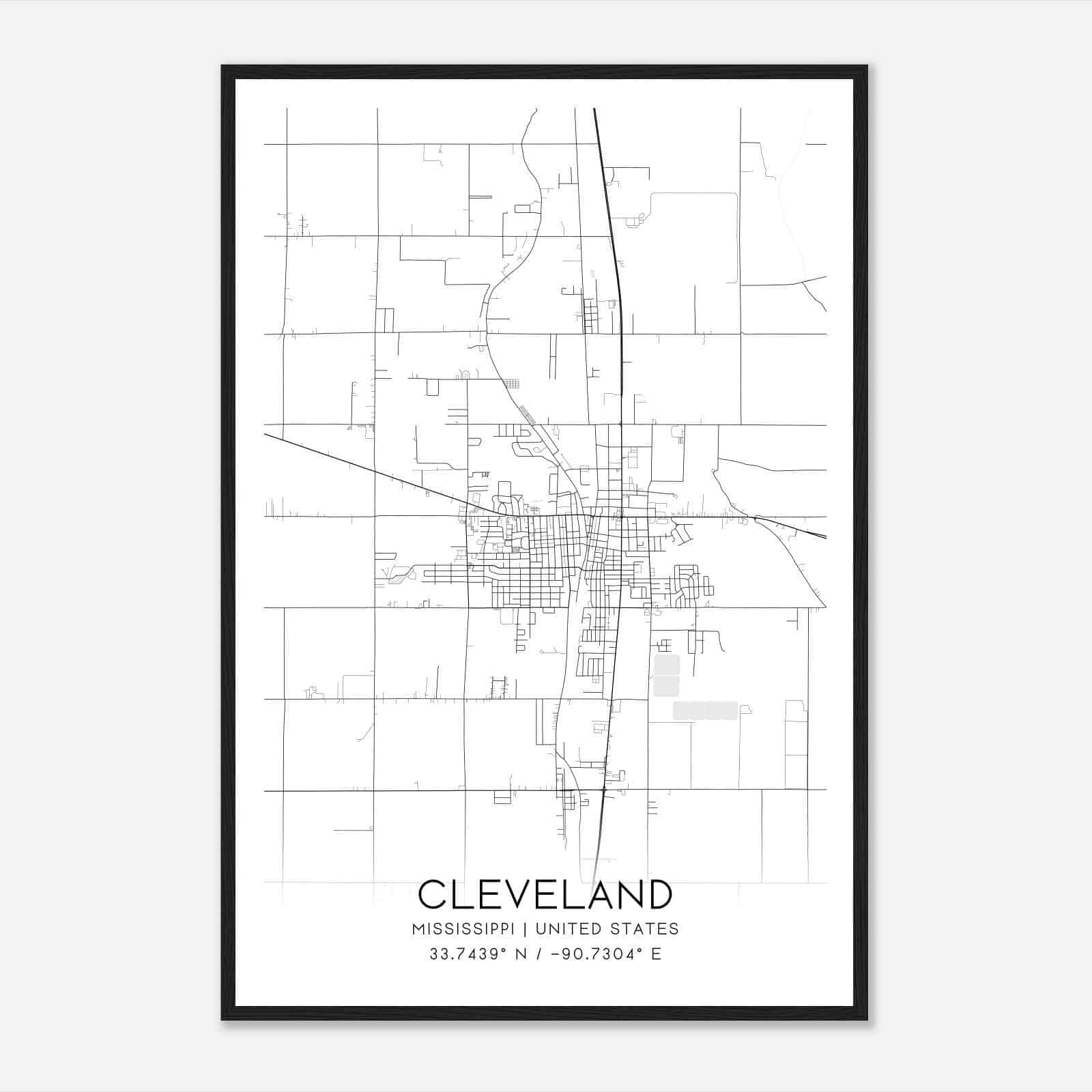 Cleveland Mississippi Map Poster, Modern Home Decor Wall Art Print