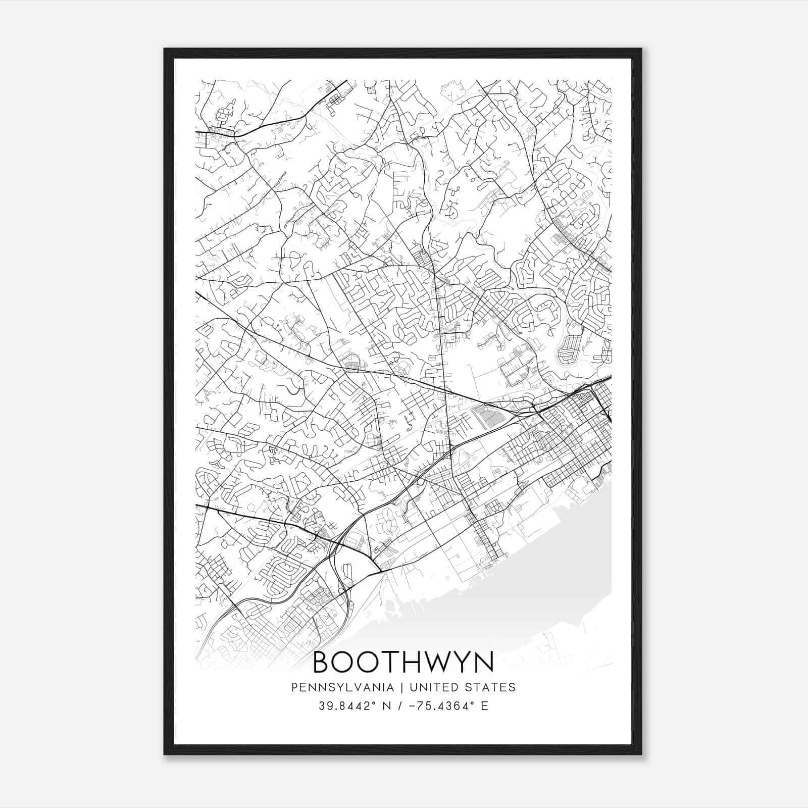 Boothwyn Pennsylvania Map Poster, Modern Home Decor Wall Art Print