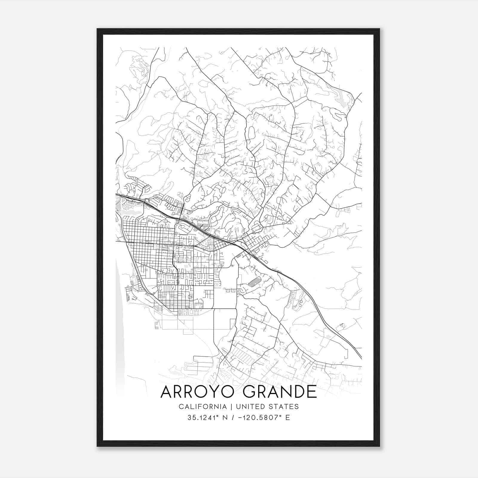 Arroyo Grande California Map Poster, Modern Home Decor Wall Art Print