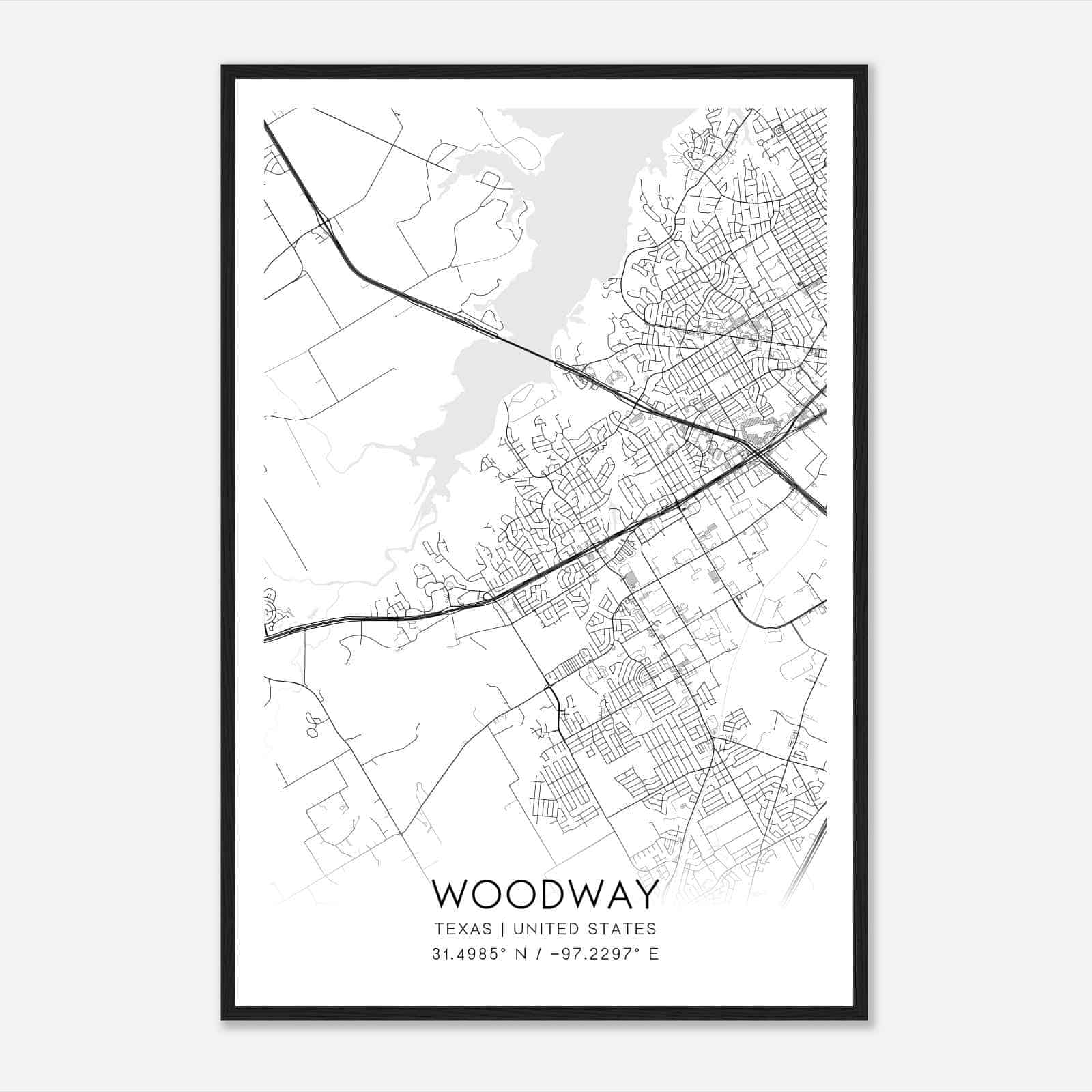 Woodway Texas Map Poster, Modern Home Decor Wall Art Print