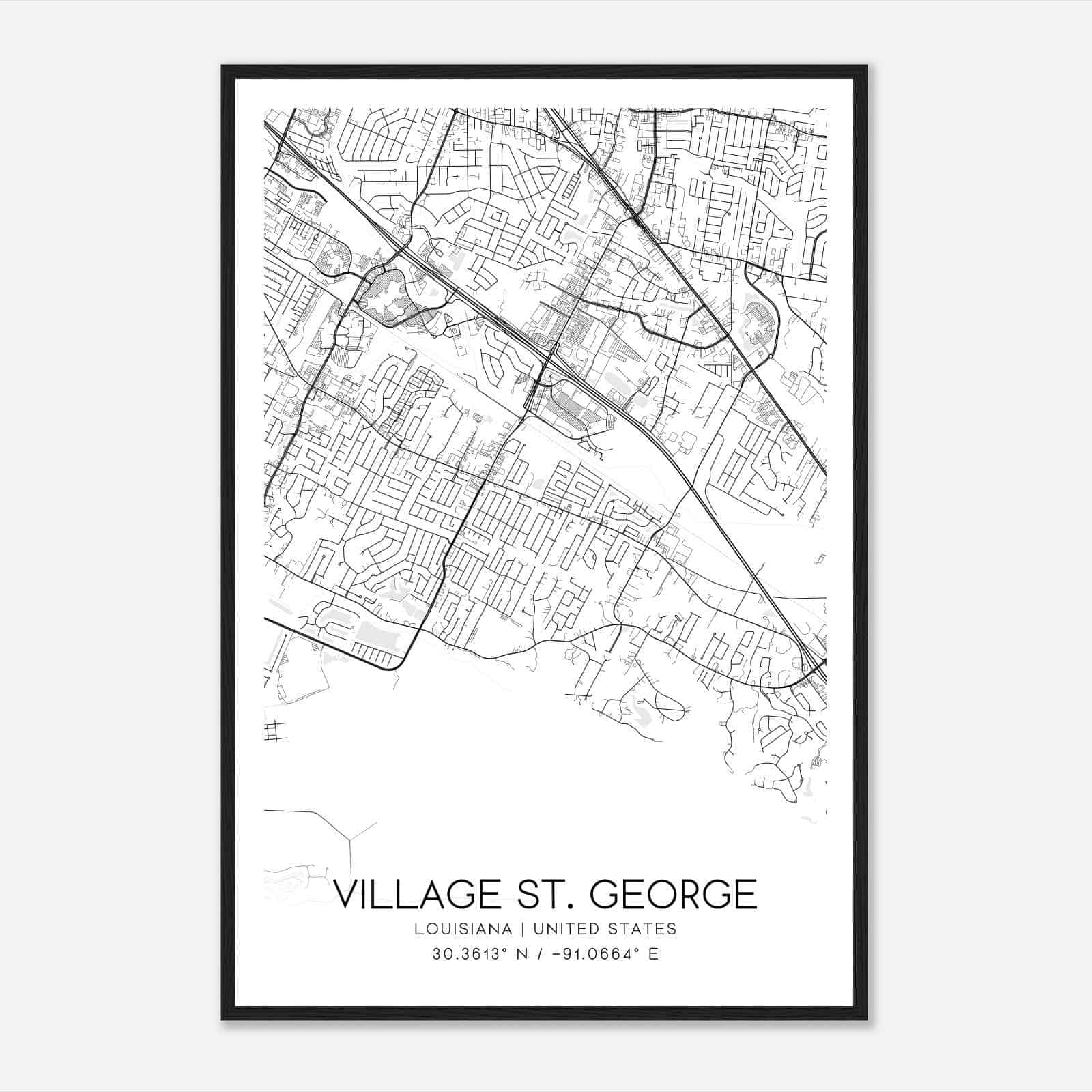 Village St. George Louisiana Map Poster, Modern Home Decor Wall Art Print