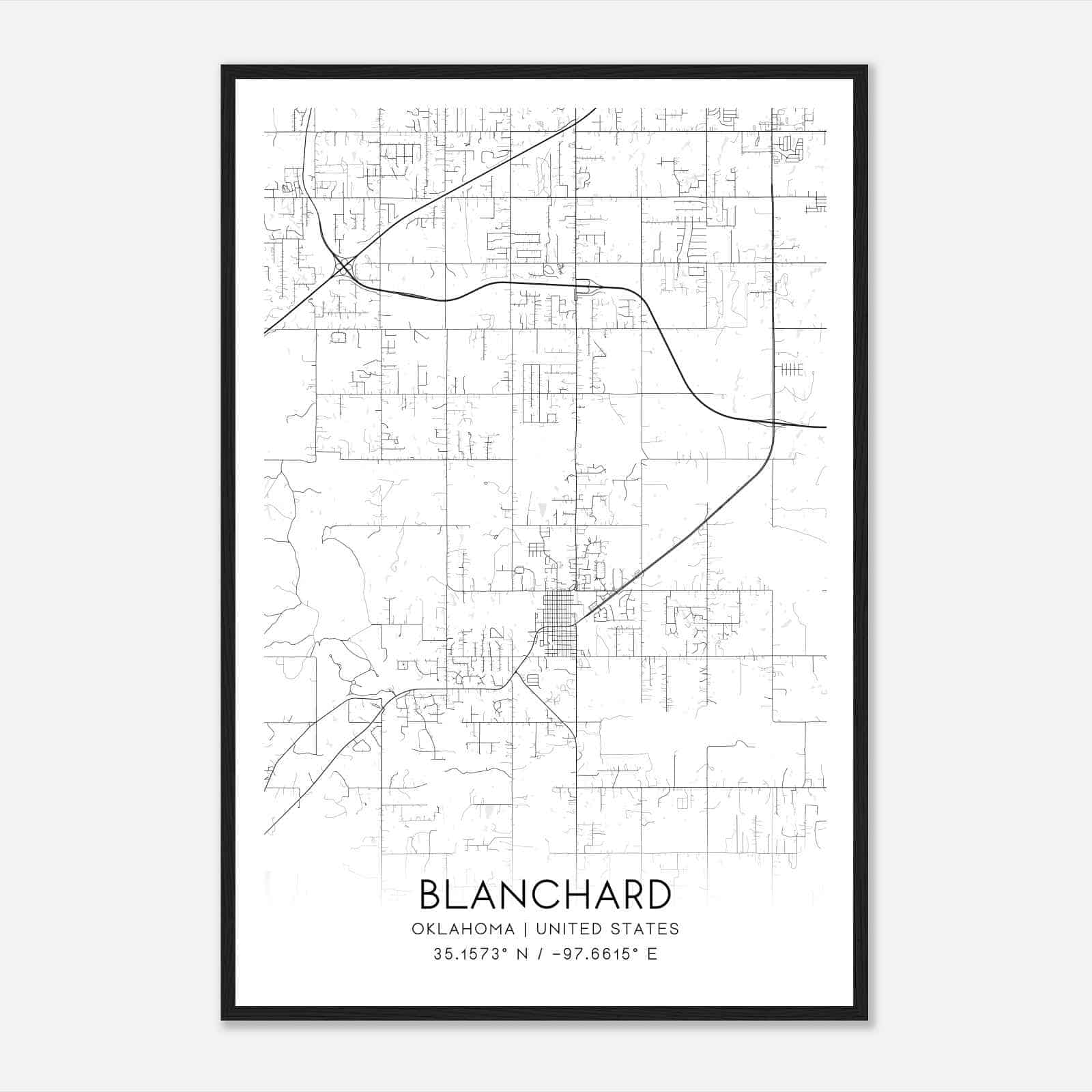 Blanchard Oklahoma Map Poster, Modern Home Decor Wall Art Print