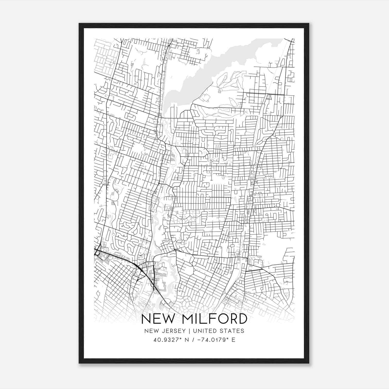 New Milford New Jersey Map Poster, Modern Home Decor Wall Art Print