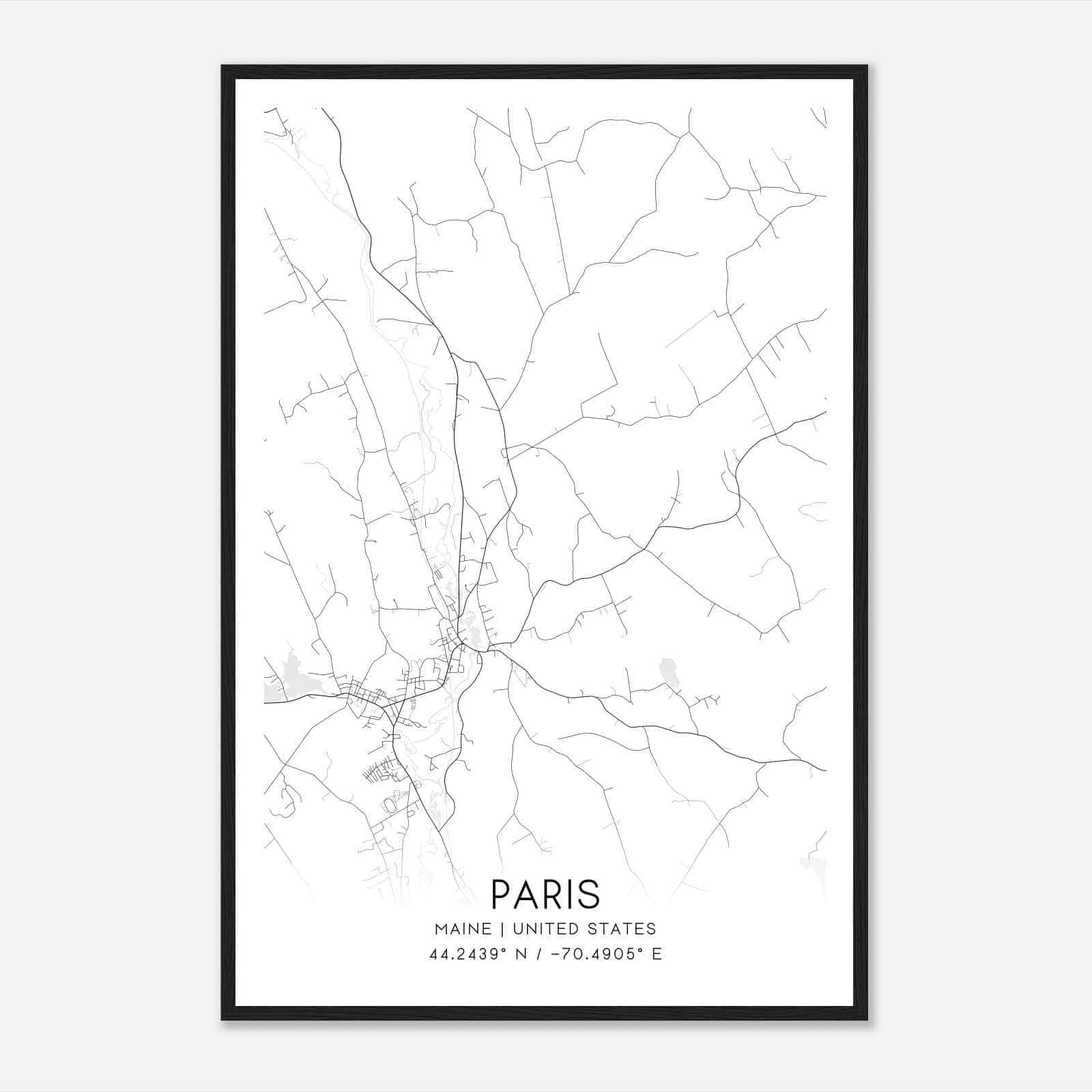 Paris Maine Map Poster, Modern Home Decor Wall Art Print