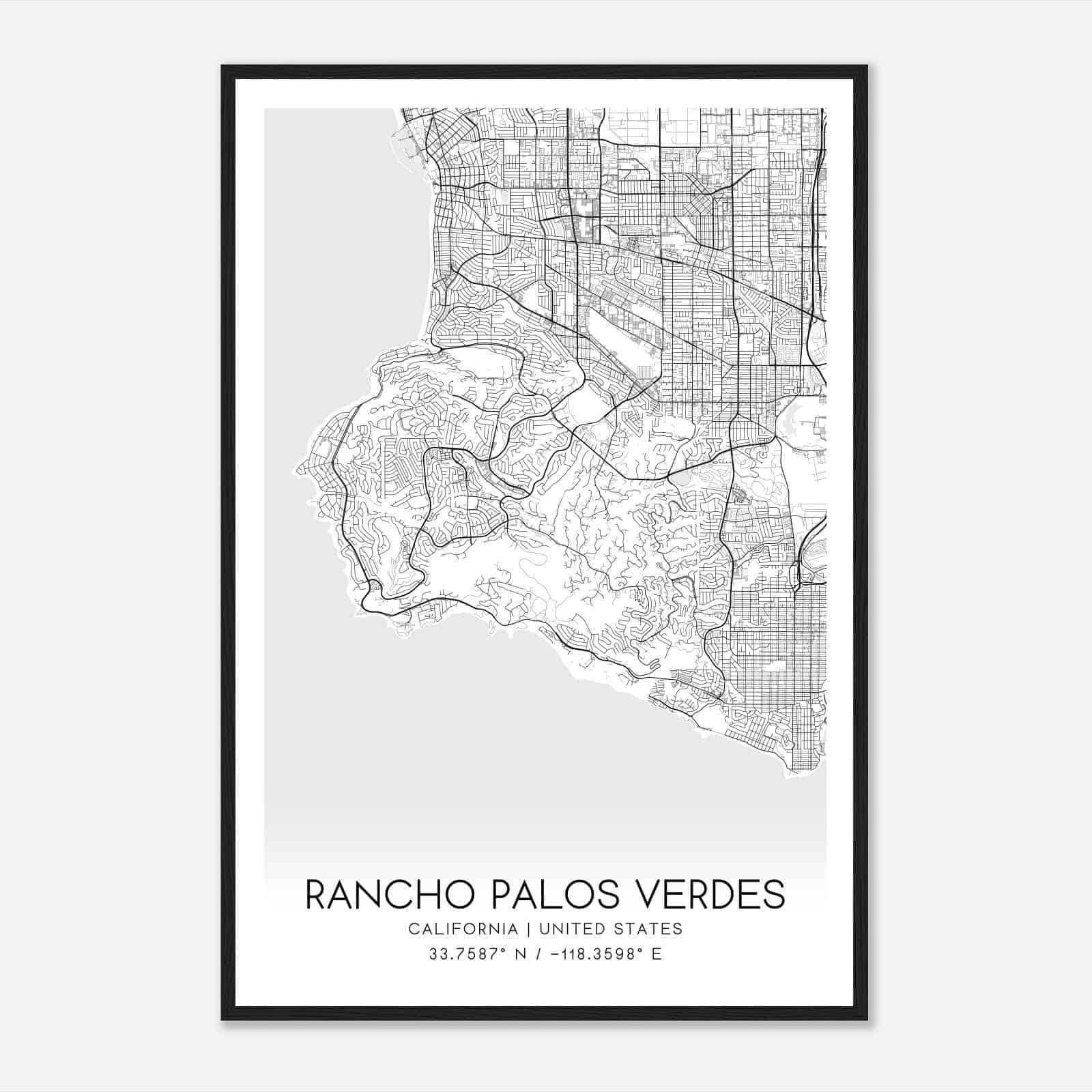 Rancho Palos Verdes California Map Poster, Modern Home Decor Wall Art Print