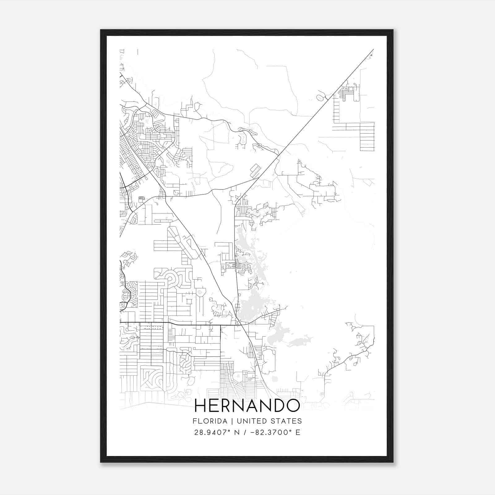 Hernando Florida Map Poster, Modern Home Decor Wall Art Print