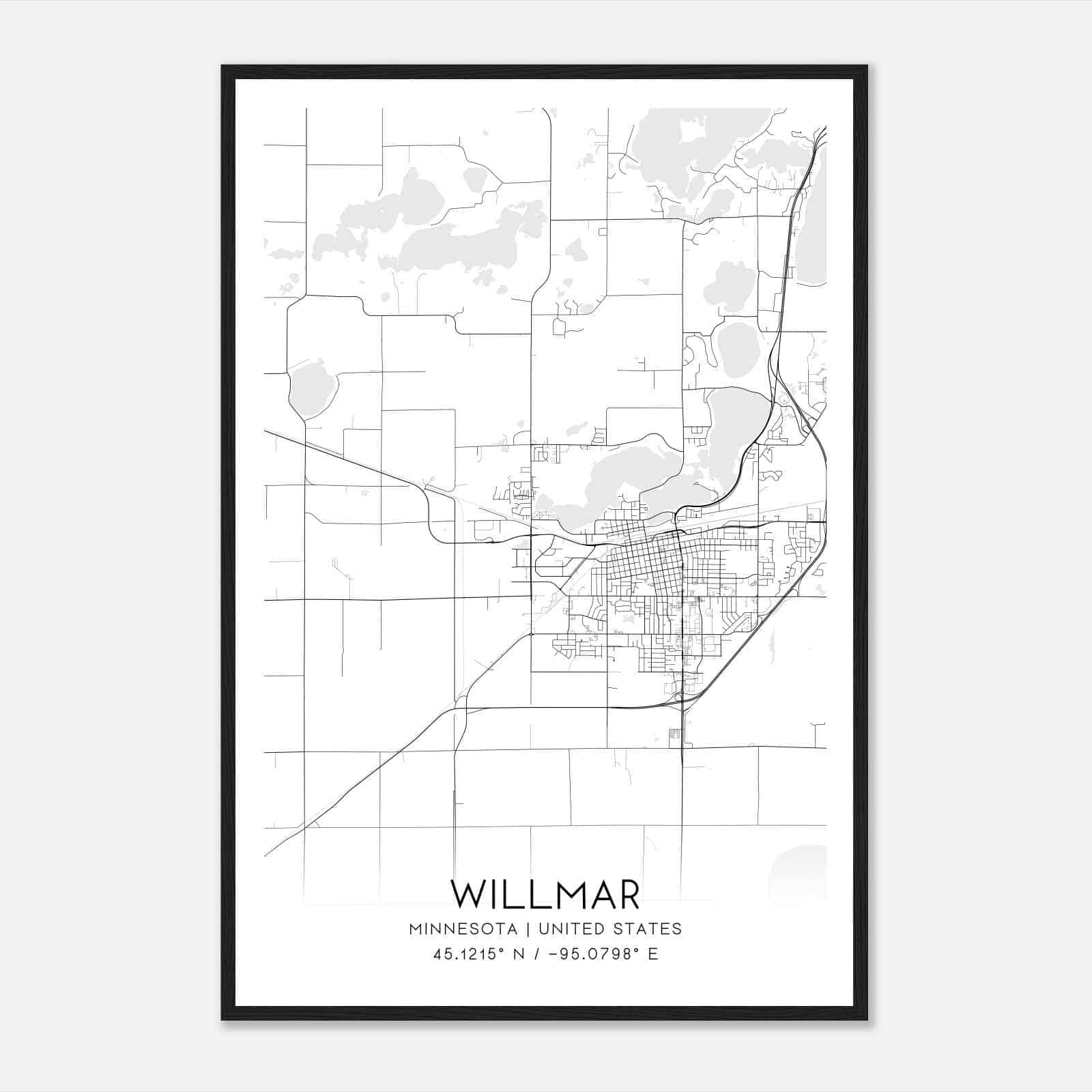 Willmar Minnesota Map Poster, Modern Home Decor Wall Art Print