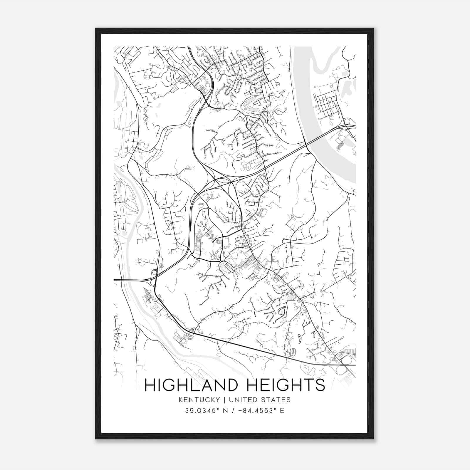 Highland Heights Kentucky Map Poster, Modern Home Decor Wall Art Print