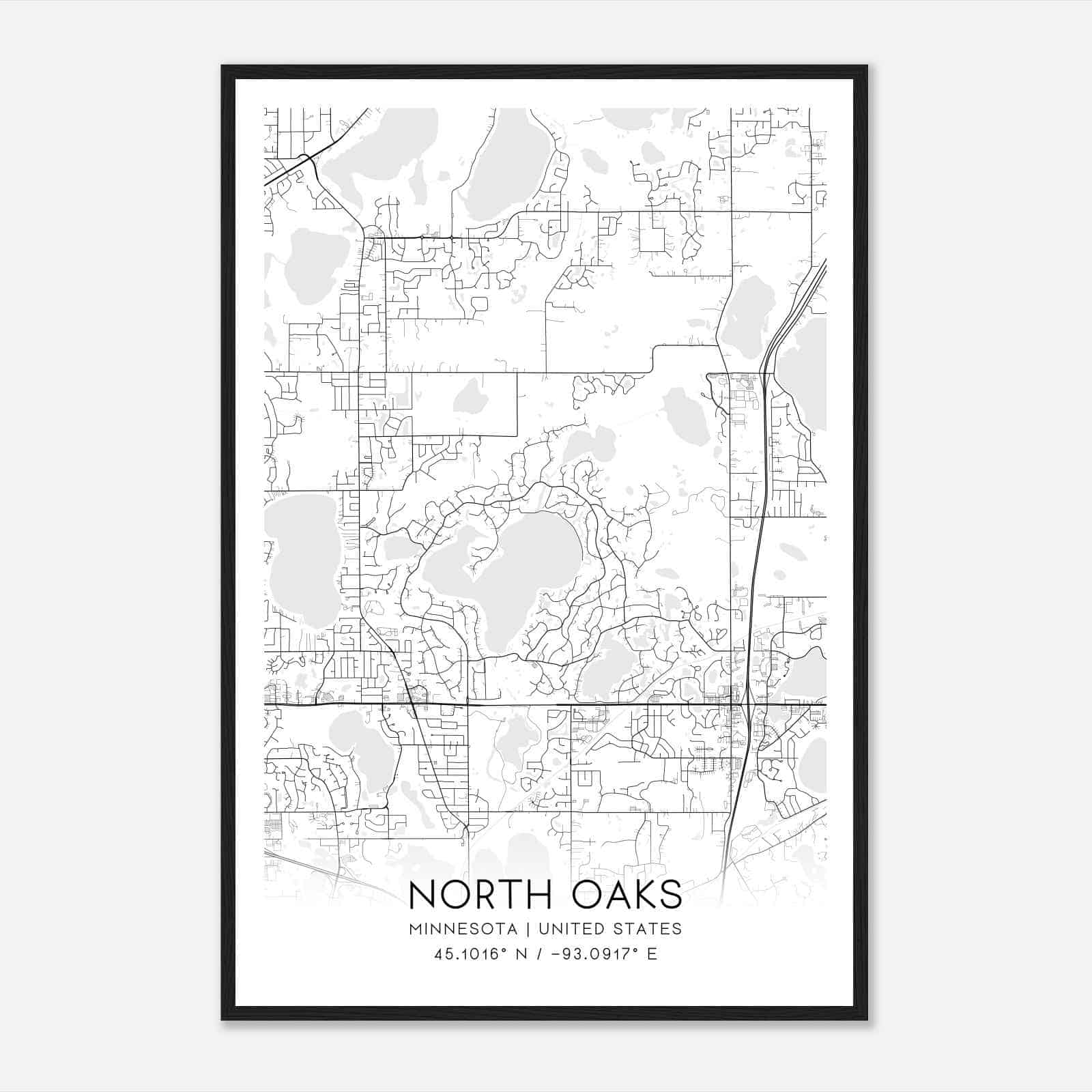 North Oaks Minnesota Map Poster, Modern Home Decor Wall Art Print