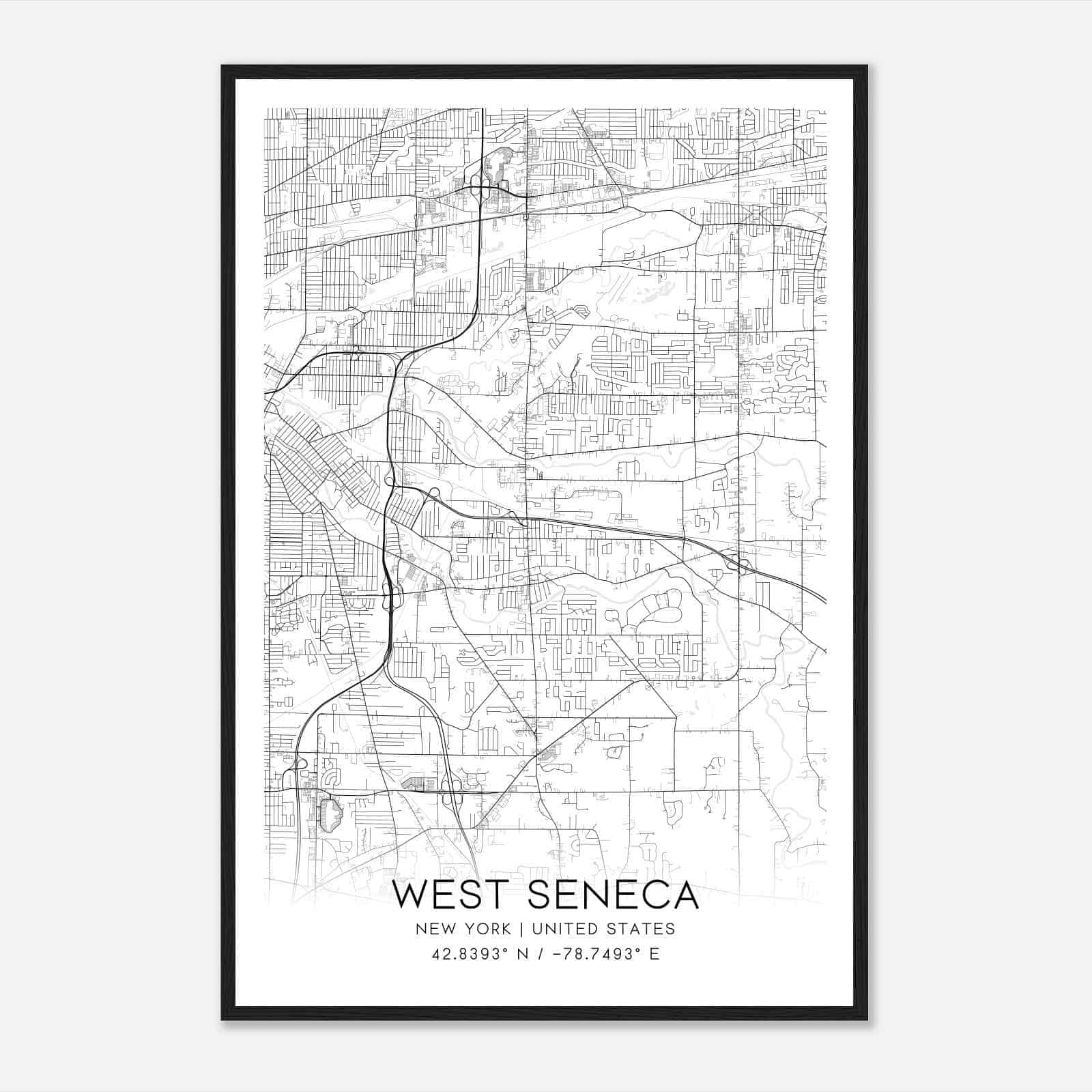 West Seneca New York Map Poster, Modern Home Decor Wall Art Print