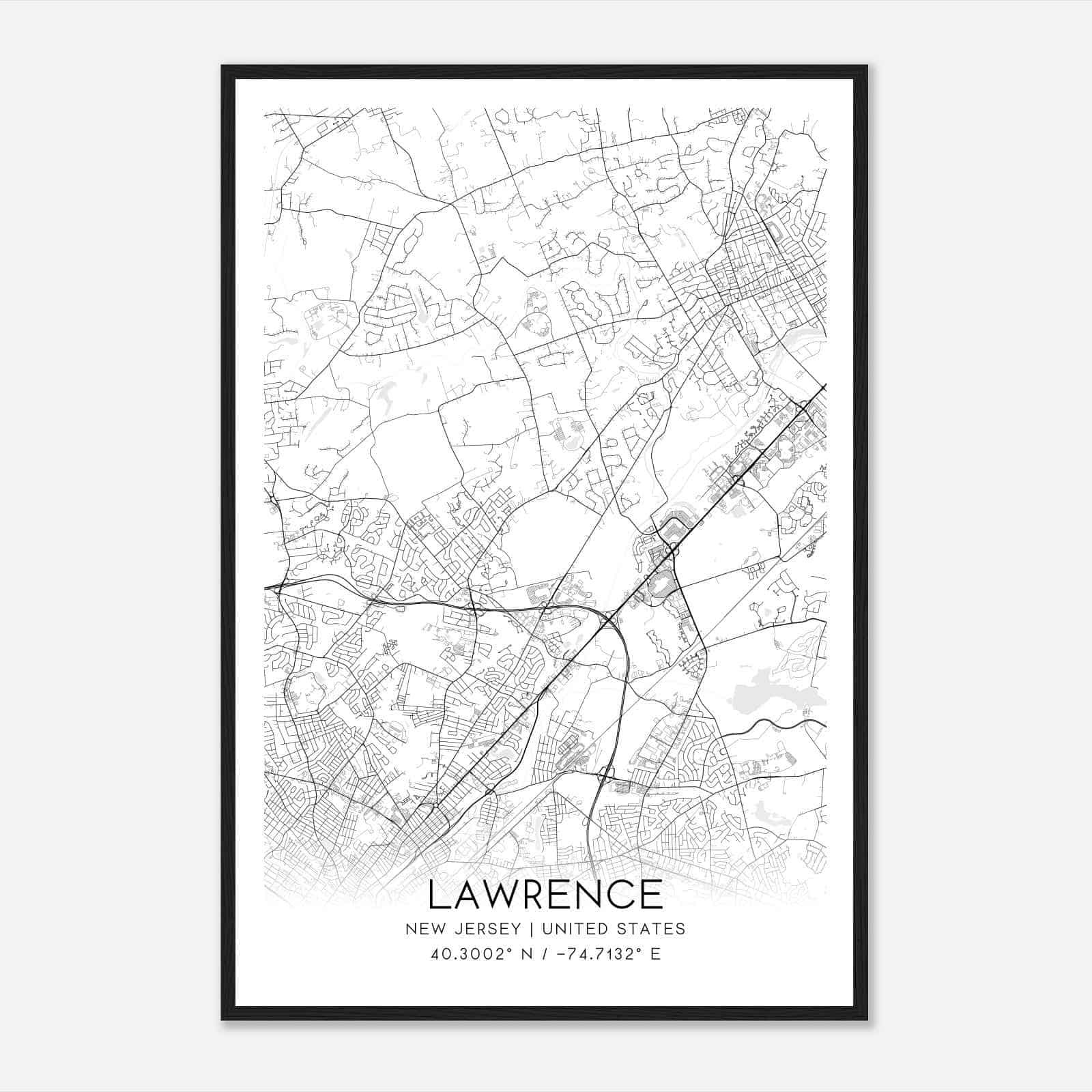 Lawrence New Jersey Map Poster, Modern Home Decor Wall Art Print