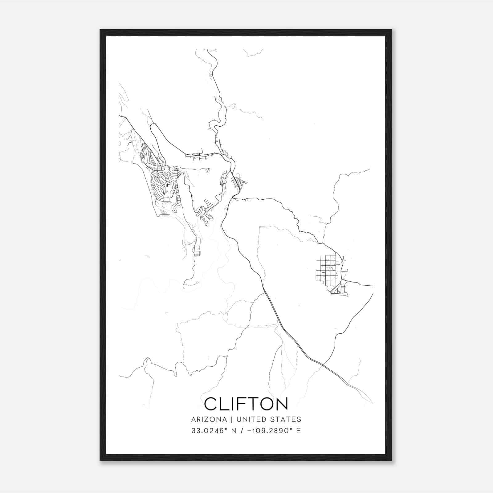 Clifton Arizona Map Poster, Modern Home Decor Wall Art Print
