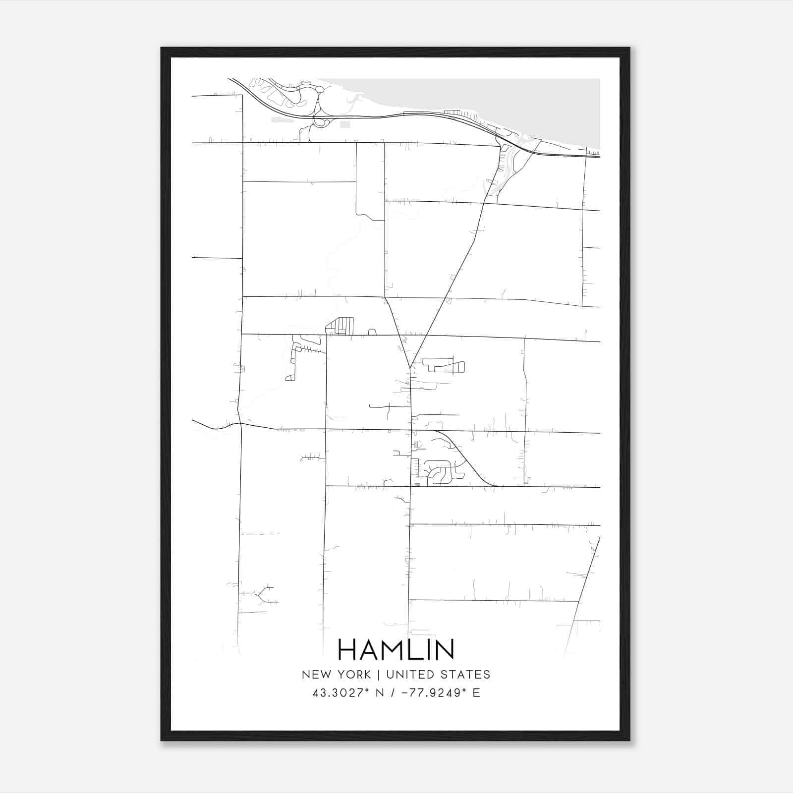 Hamlin New York Map Poster, Modern Home Decor Wall Art Print