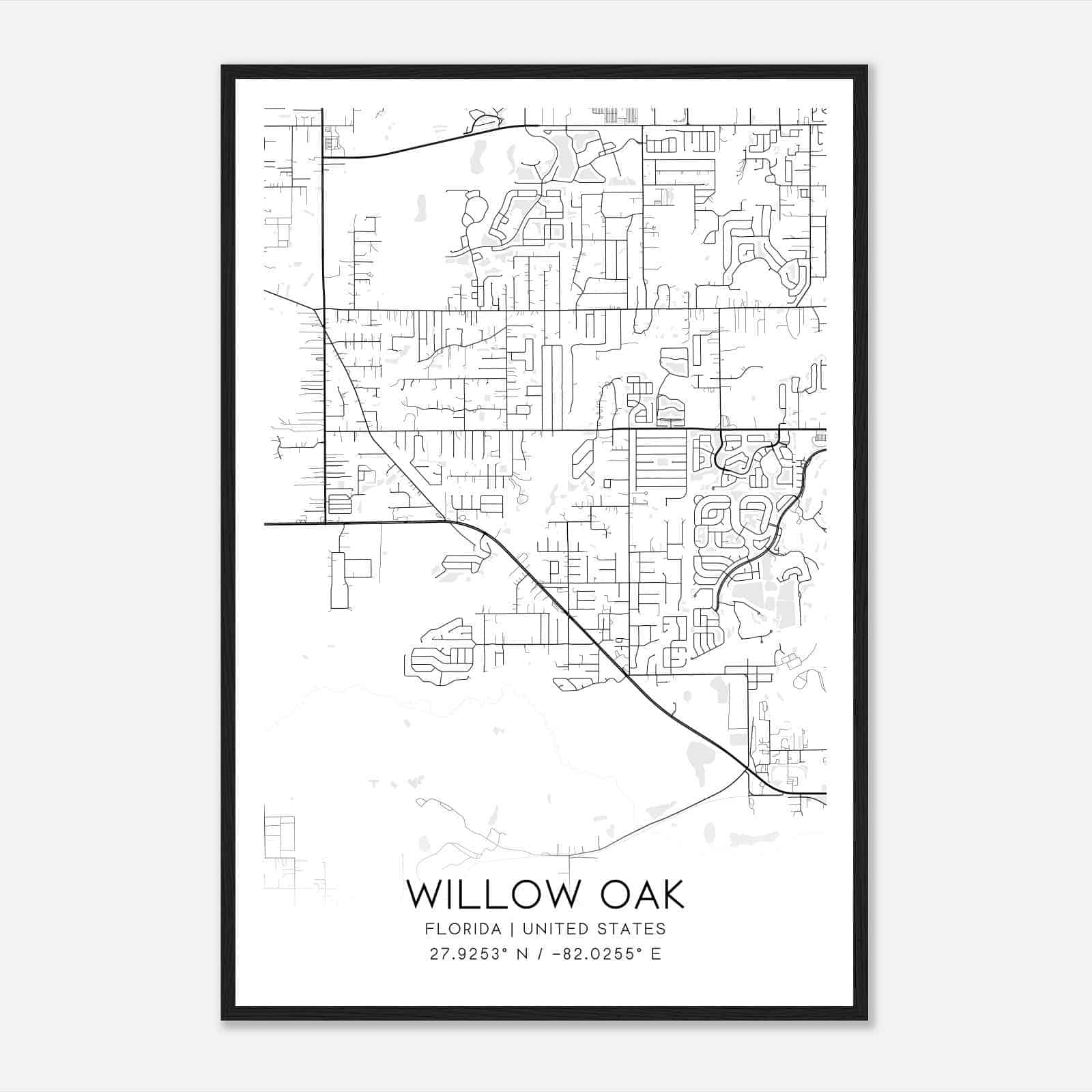 Willow Oak Florida Map Poster, Modern Home Decor Wall Art Print