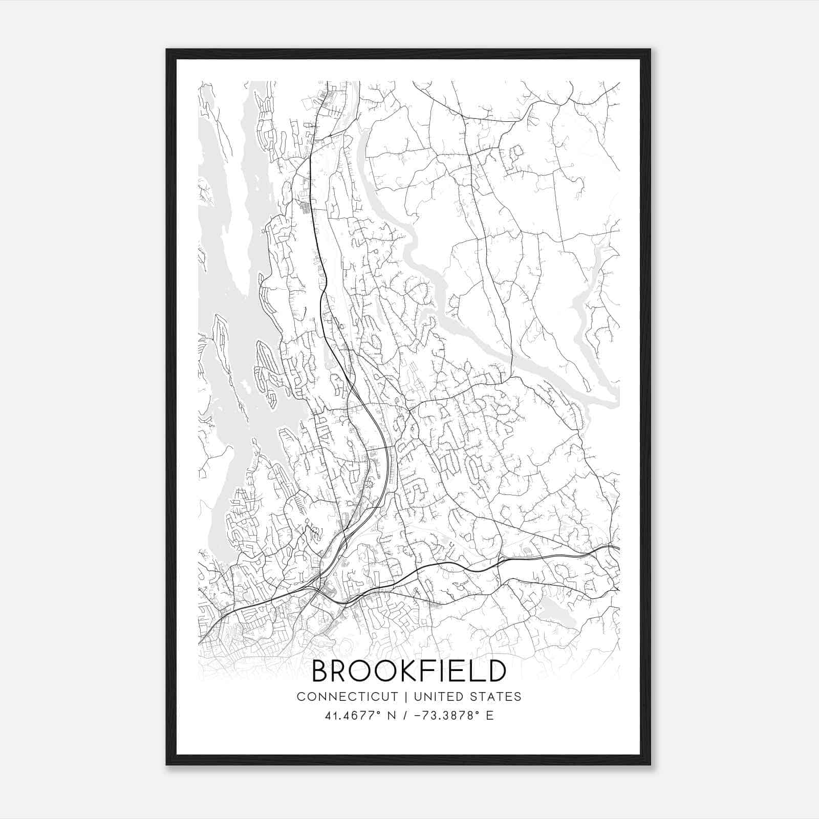 Brookfield Connecticut Map Poster, Modern Home Decor Wall Art Print
