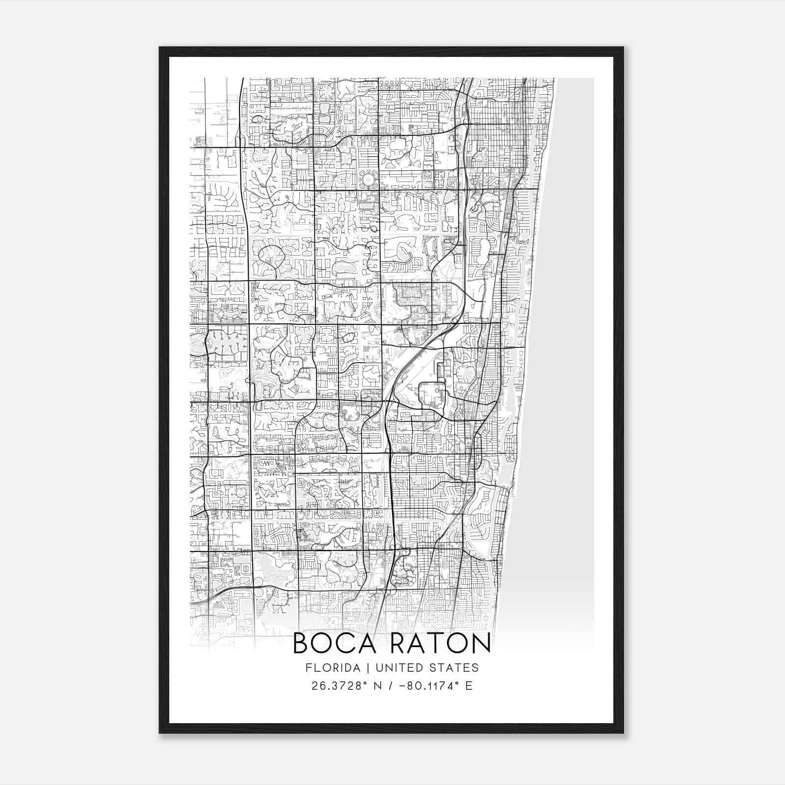 Boca Raton Florida Map Poster, Modern Home Decor Wall Art Print