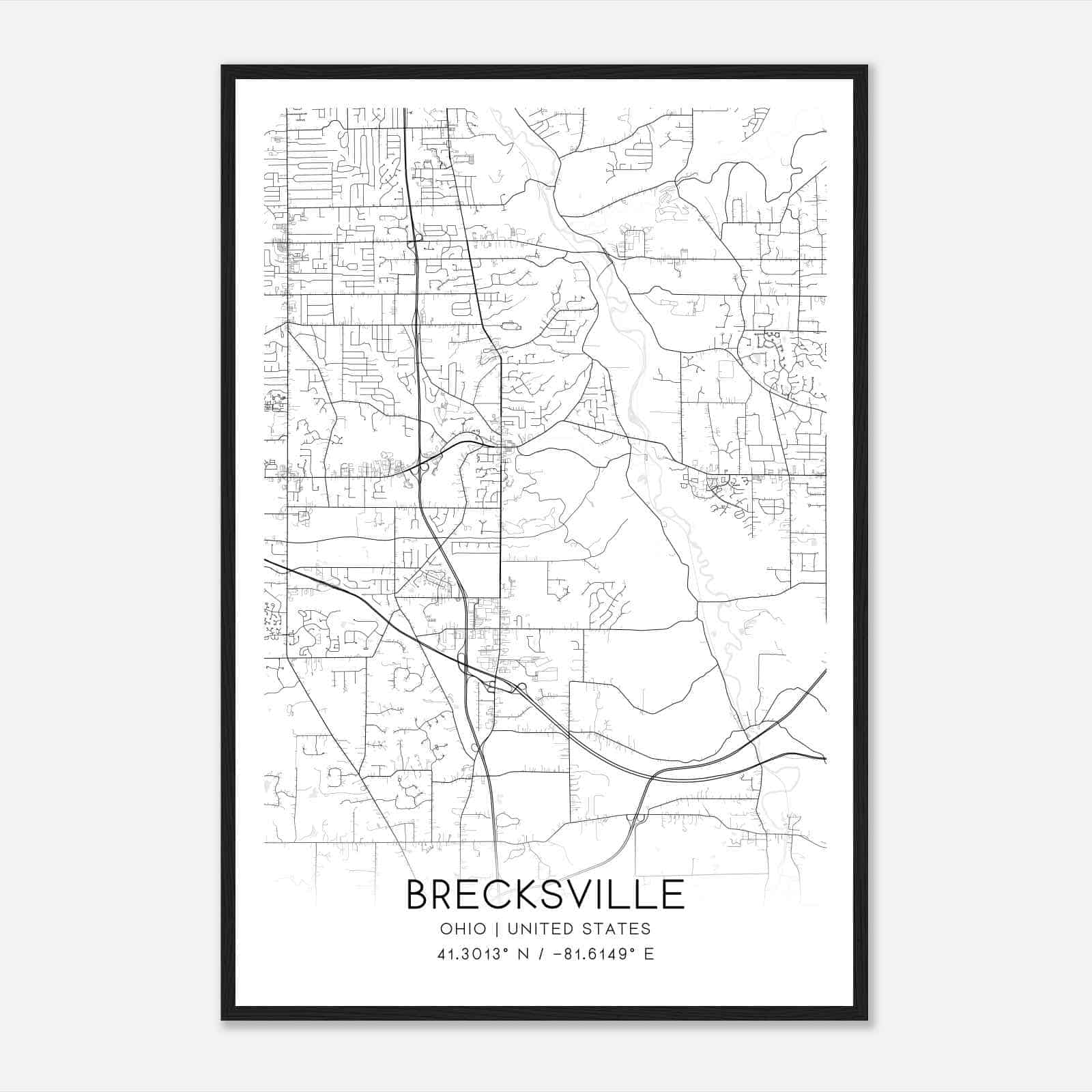 Brecksville Ohio Map Poster, Modern Home Decor Wall Art Print