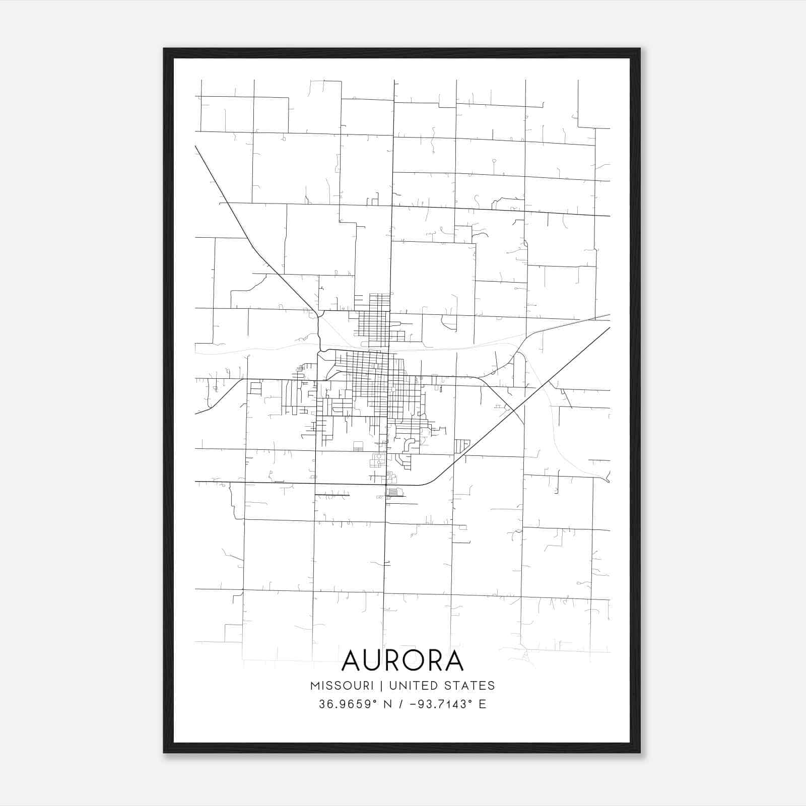 Aurora Missouri Map Poster, Modern Home Decor Wall Art Print
