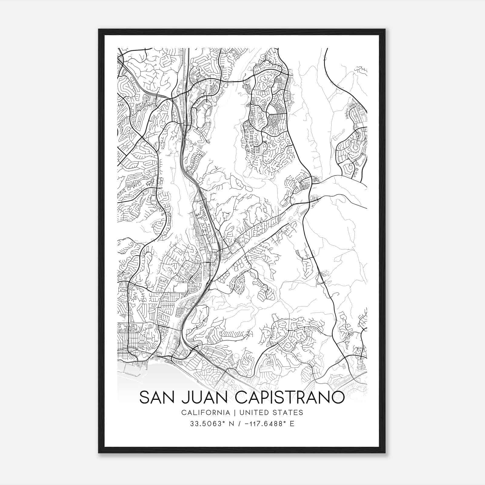 San Juan Capistrano California Map Poster, Modern Home Decor Wall Art Print