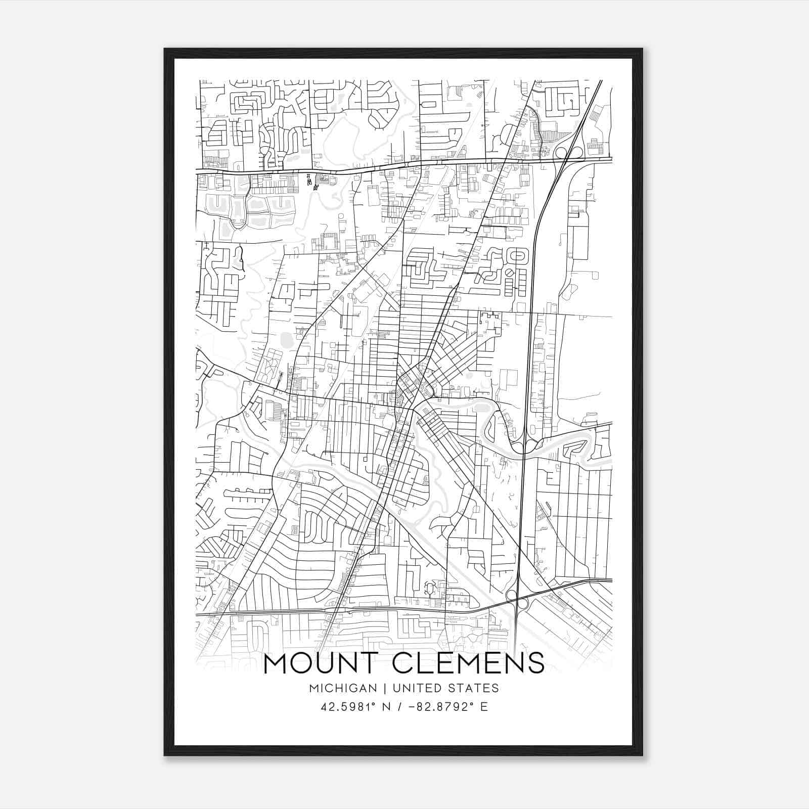 Mount Clemens Michigan Map Poster, Modern Home Decor Wall Art Print