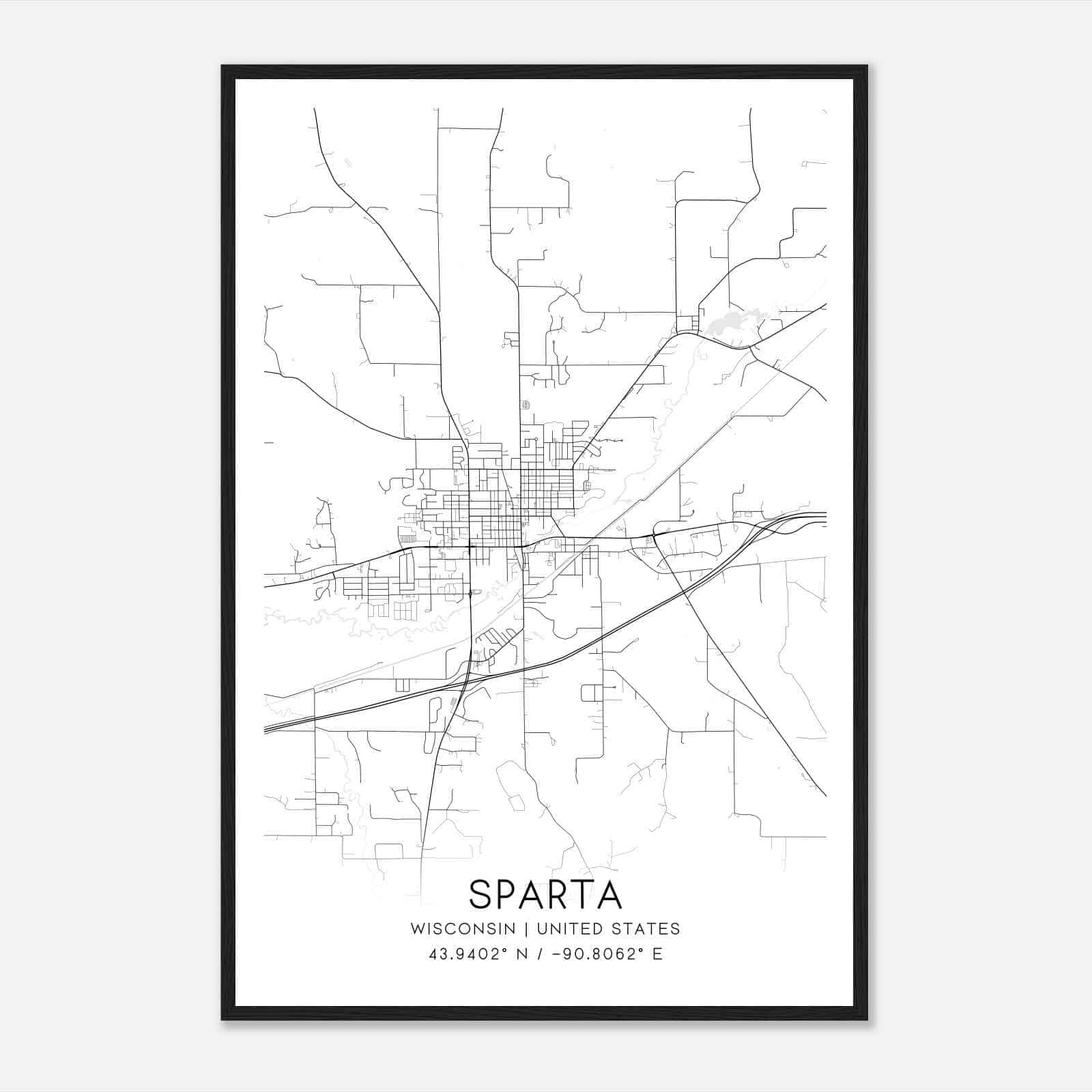 Sparta Wisconsin Map Poster, Modern Home Decor Wall Art Print
