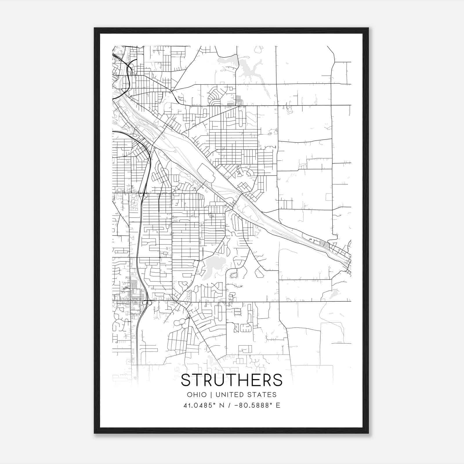 Struthers Ohio Map Poster, Modern Home Decor Wall Art Print